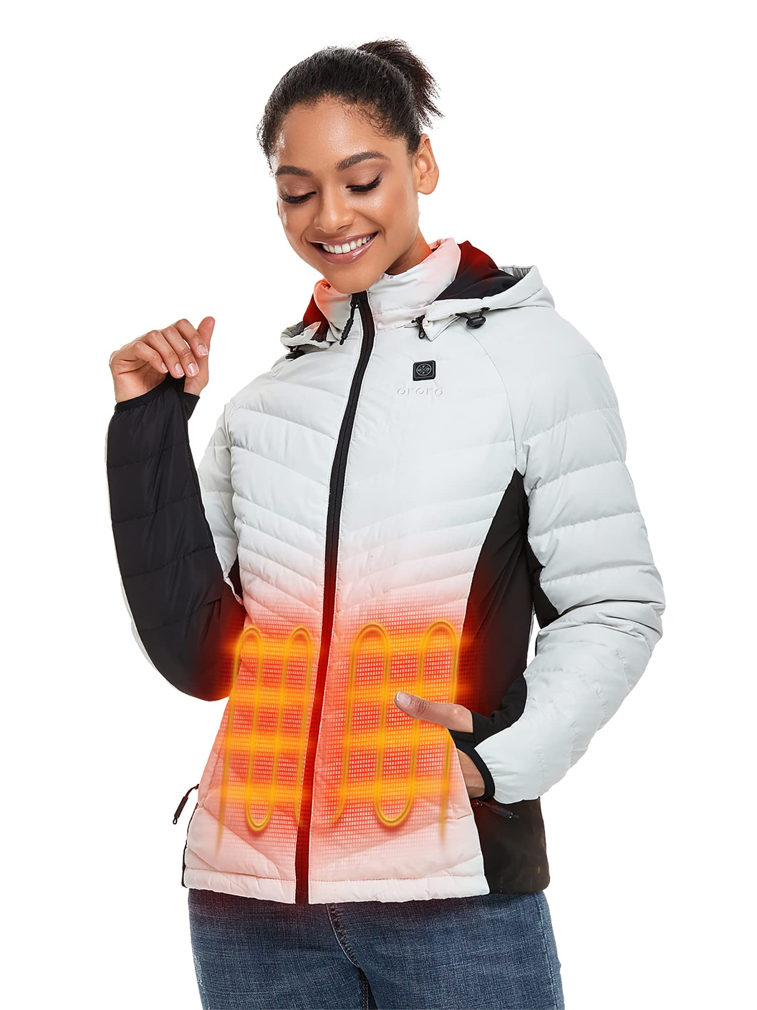 OROROWomen's Heated 800-Fill Down Jacket with USB-C Rechargeable Battery, Lightweight Heated Down Coat