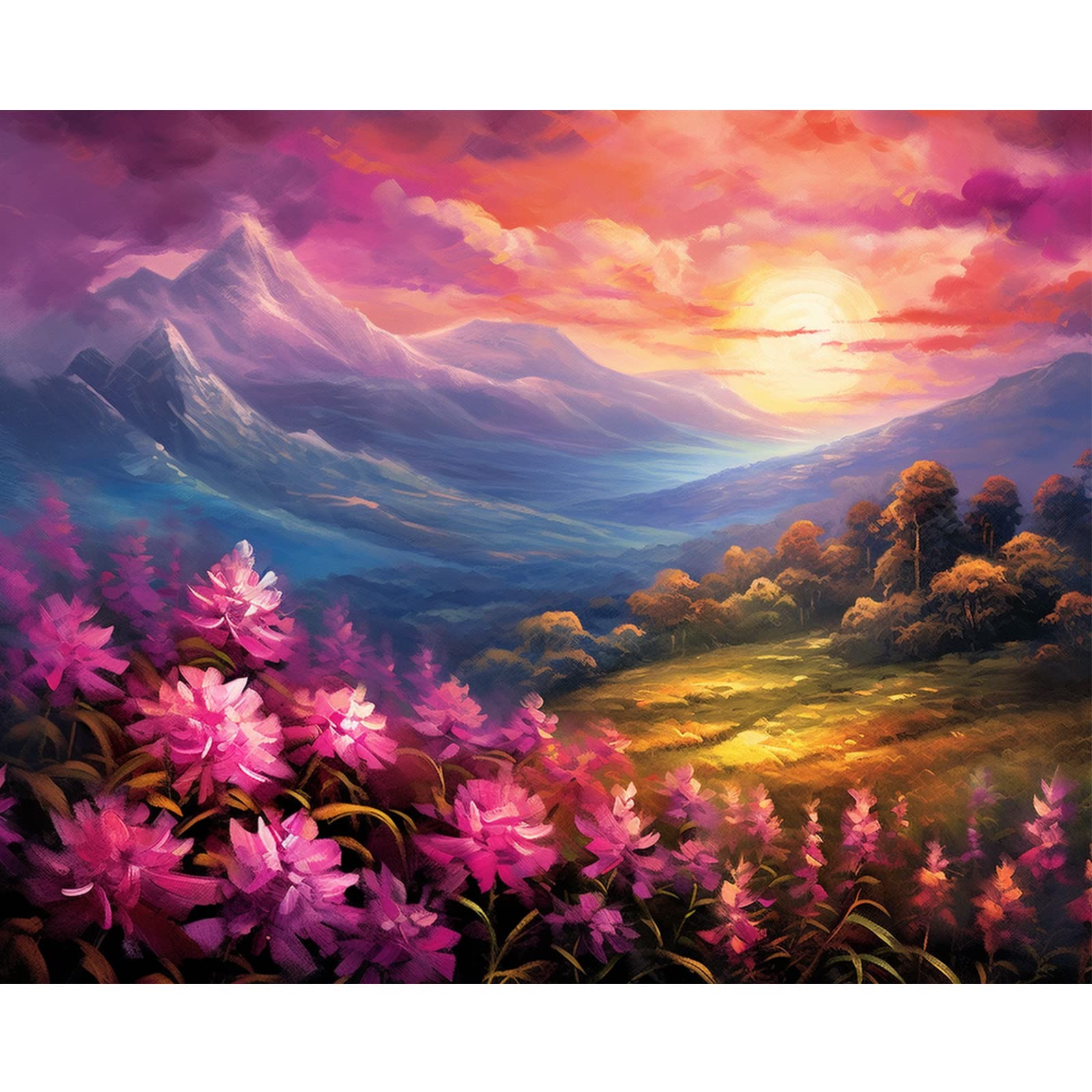 Tucocoo Sunrise Mountains Paint by Number for Adults, DIY Digital Oil Painting Kits on Canvas with Brushes and Acrylic Pigment Wildflower Natural Scenery Picture for Home Decor 16x20inch (Frameless)
