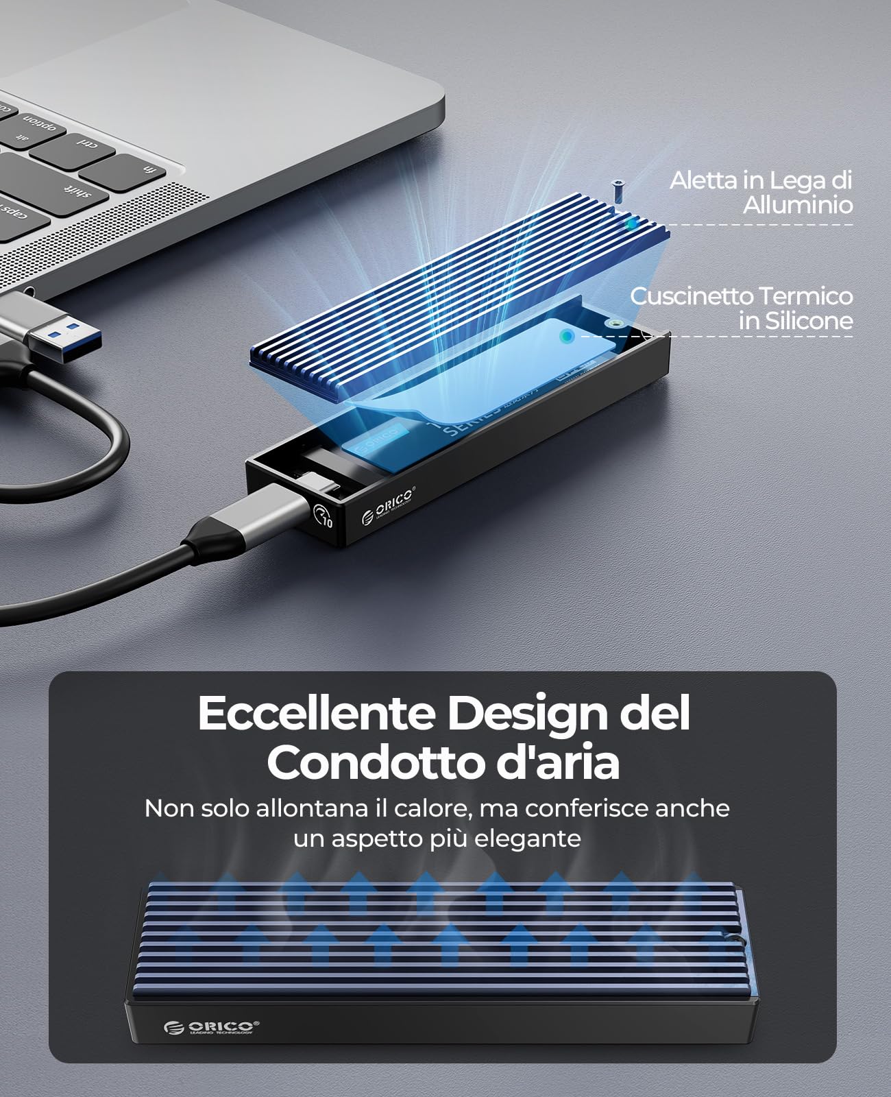 ORICO Case SSD M.2 NVMe Adattatore USB C USB 3.1 Gen2 10Gbps SSD Esterno per Custodia Disco Rigido a PCIe M-Key M2 per 2230/2242/2260/2280 NVMe SSD con UASP, SMART- M2PV2