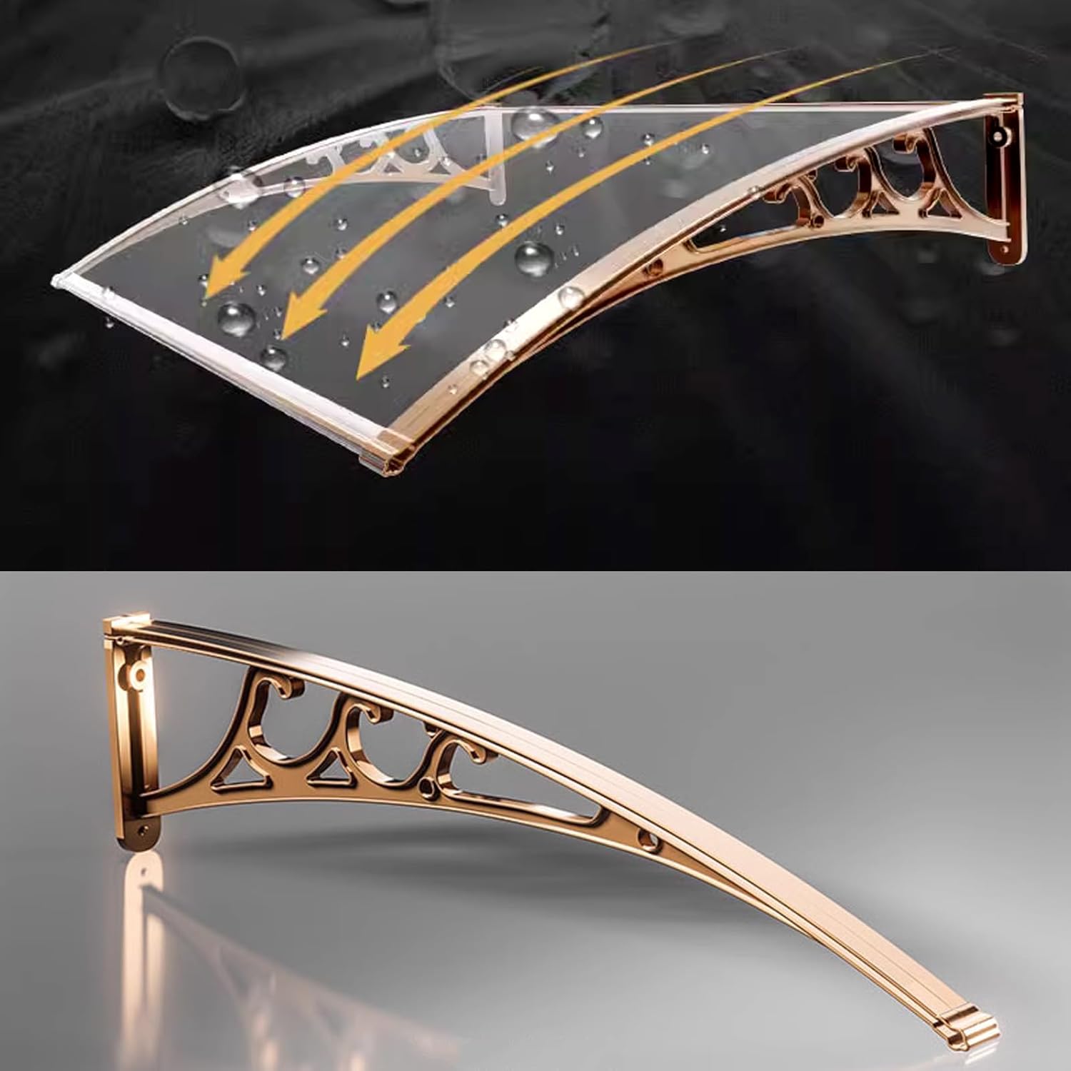 Outdoor Door Canopy Awning,Window Rain Shelter,Porch Canopy,Mute Polycarbonate Cover,Roofing Canopies,Patio Rain Over Shelter,Shelter Canopy,with Curved Brackets (60x60cm/24 x24)