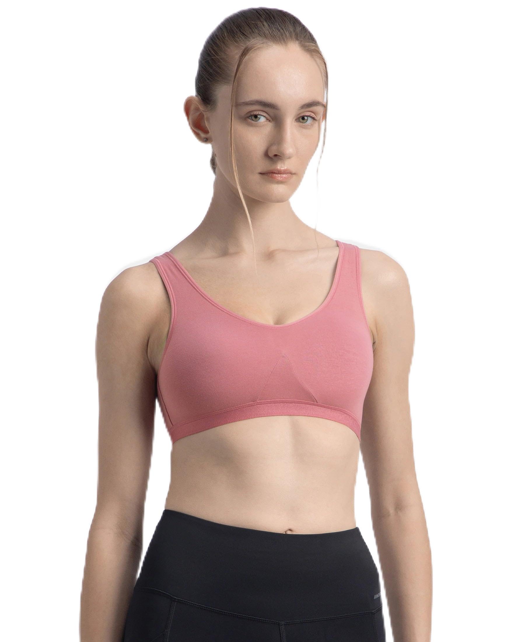 jockey 1376 Women's Wirefree Non Padded Super Combed Cotton Elastane Stretch Full Coverage Slip-On Active Bra with Wider Straps and Moisture Move Treatment_Heather Rose_L-picture-27