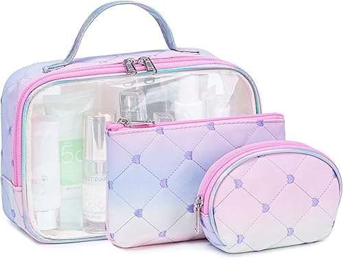 Bluboon Bolsa de maquillaje de viaje, bolsa de cosméticos transparente, regalo para niñas y mujeres, impermeable, bolsa de maquillaje con