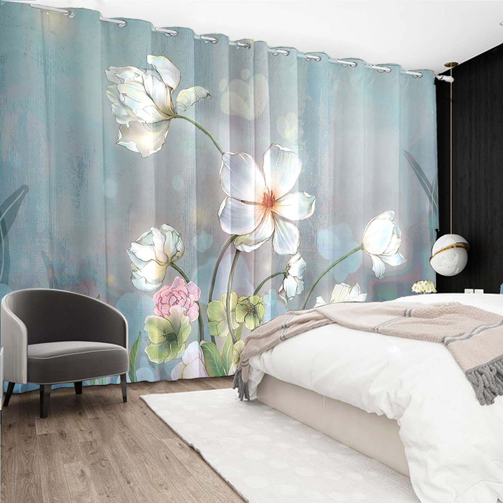 140 x 229 cm kwiat akwarela zasłona okienna biały różowy lotos kwiatowy botaniczna roślina zielone liście wiejska letnia sceneria okna zasłony do kuchni blokada światła, 2 panele