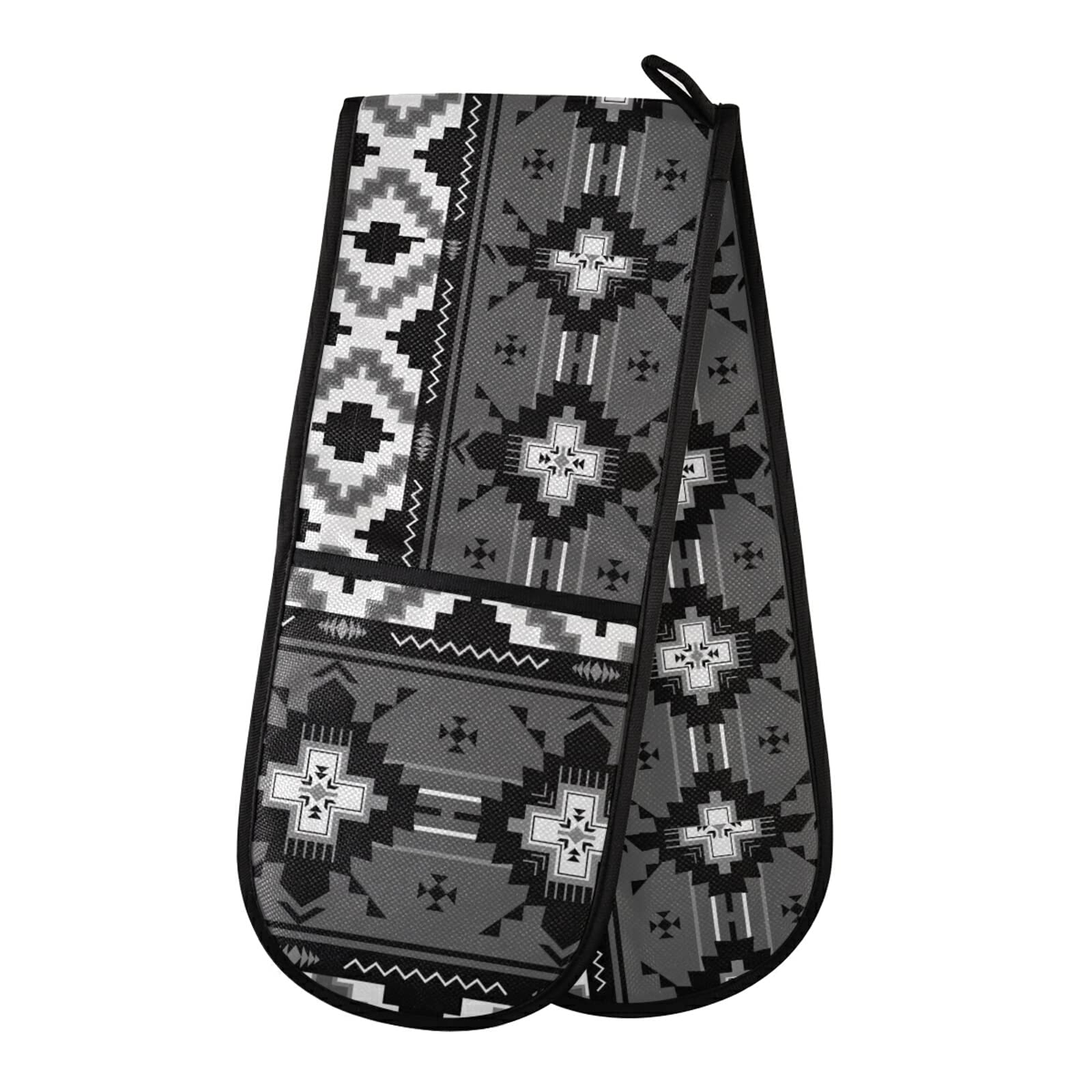Poeticcity Multi 7 Ethnic Native Southwest American, Tribal Indian Aztec Textiles Double Oven Mitt Gloves Extra Long Potholder High Heat Resistant For Baking Cooking Baking Grilling Handling Hots Pans 35"X7"