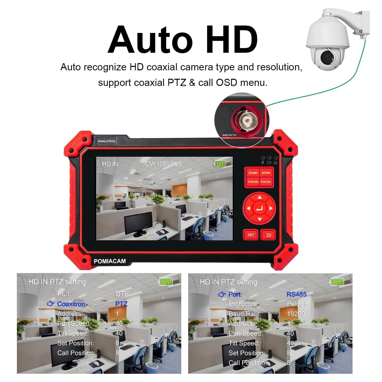 Tester per telecamera CCTV HD-2950, 8MP TVI CVI AHD CVBS Tester per fotocamera analogica da 5 pollici TFT-LCD Test cavo UTP Ingresso HDMI e VGA RS485 PTZ Control Audio Test 12V Potenza di uscita