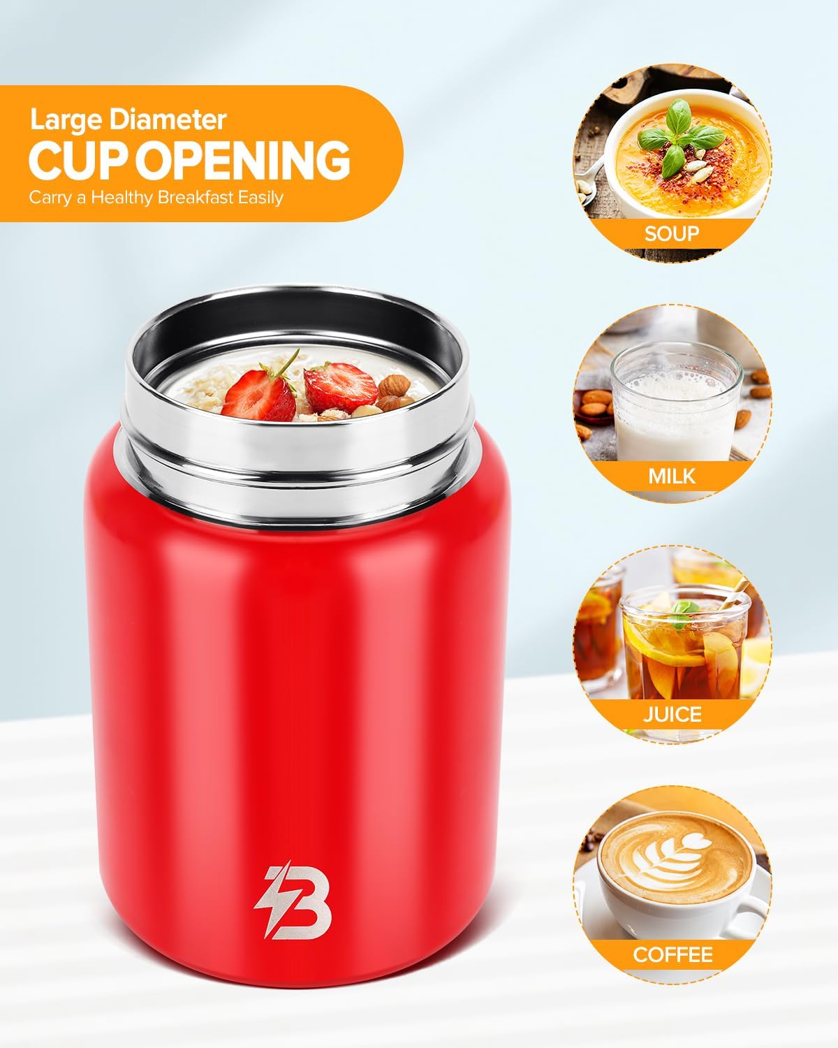 Soup Small Thermo for Hot Food,12oz Insulated Food Jar for Work or Travel, Red