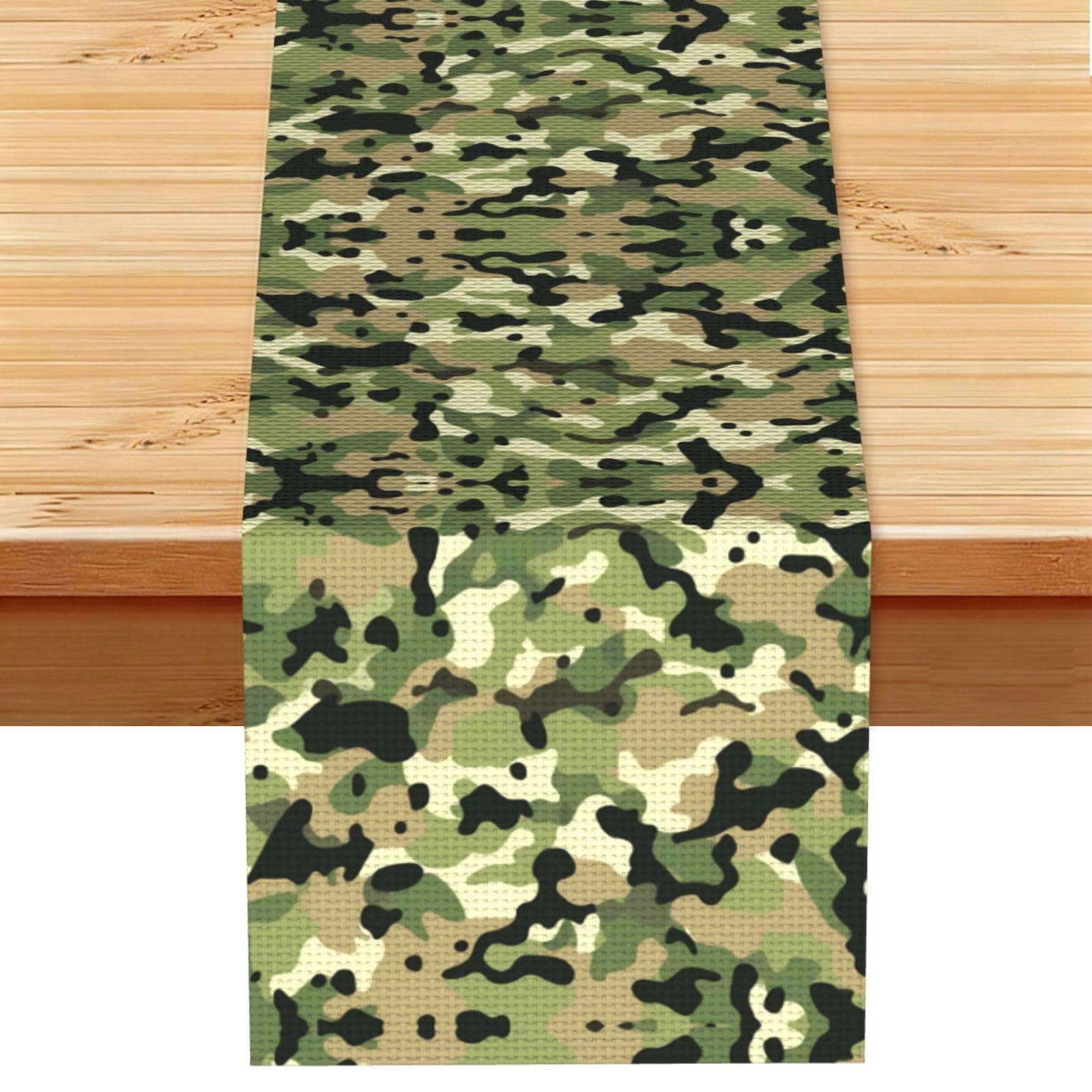 Speckled Earth Tone Camo Printed Table Runner 13 x 72, Wrinkle Resistant Decor for Dining Table Coffee Table Fireplace
