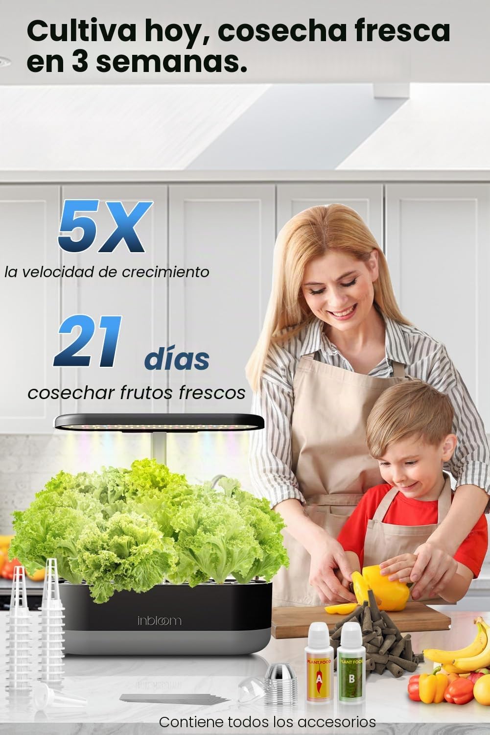 inbloom Kit de sistema de cultivo hidropónico de 12 cápsulas, kit de maceta de jardín de hierbas, sistema de cultivo hidropónico de jardinería interior con cápsulas, bomba de agua de 4.2 L, altura