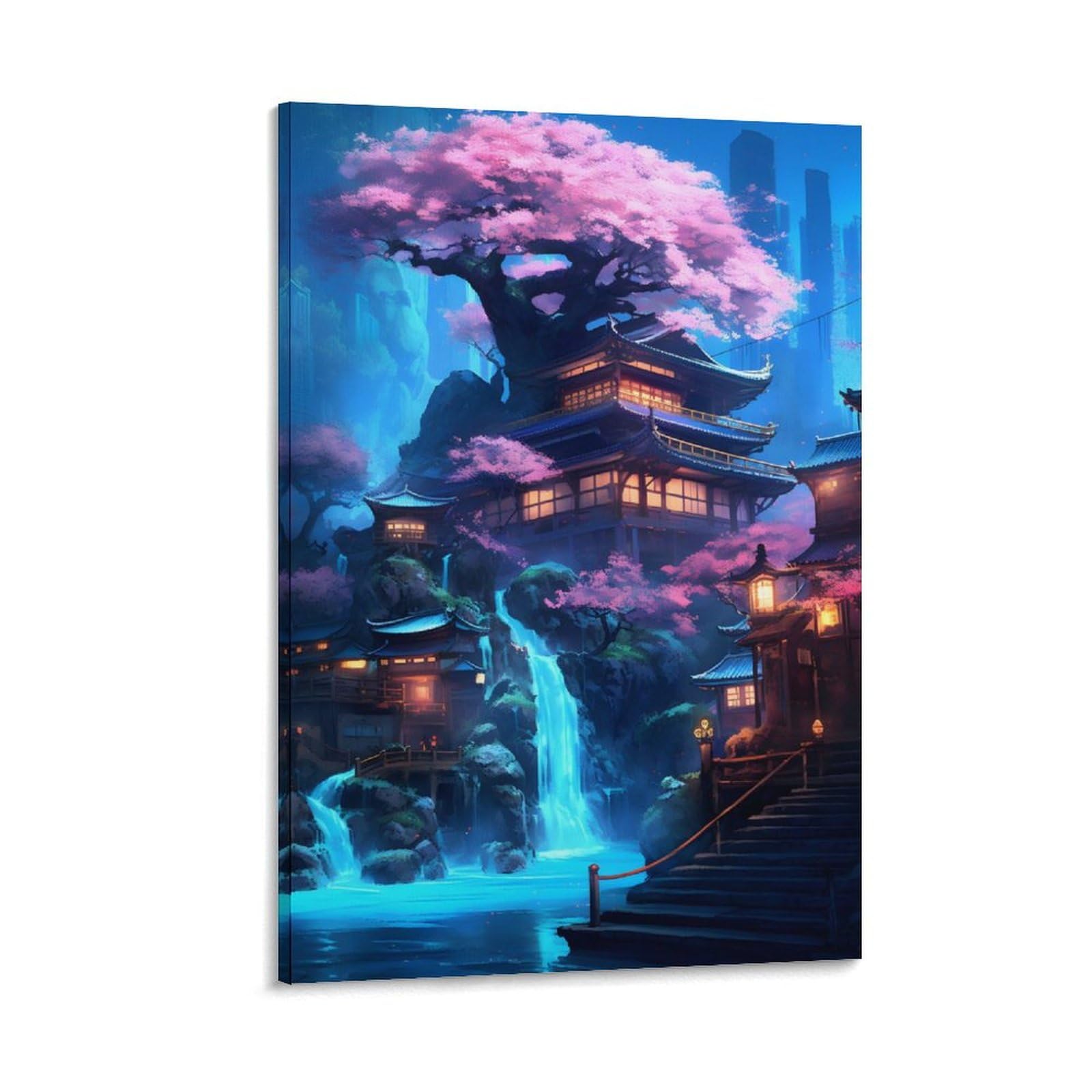 Carteles de templo en cascada neón, decoración de dormitorio, tela para pared, regalo, decoración del hogar, cartel de pareja celebrante, 60 x 90 cm