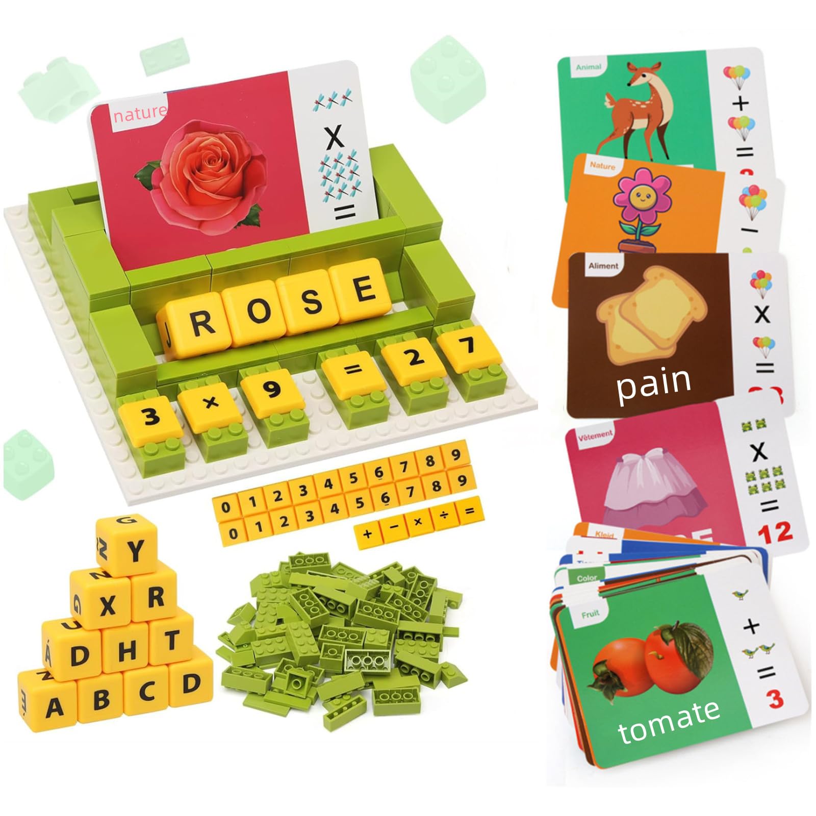 Jeu D'Orthographe Montessori – Apprendre L'Anglais En S'amusant – 16 Lettres En Bois + 40 Cartes – Dès 3 Ans