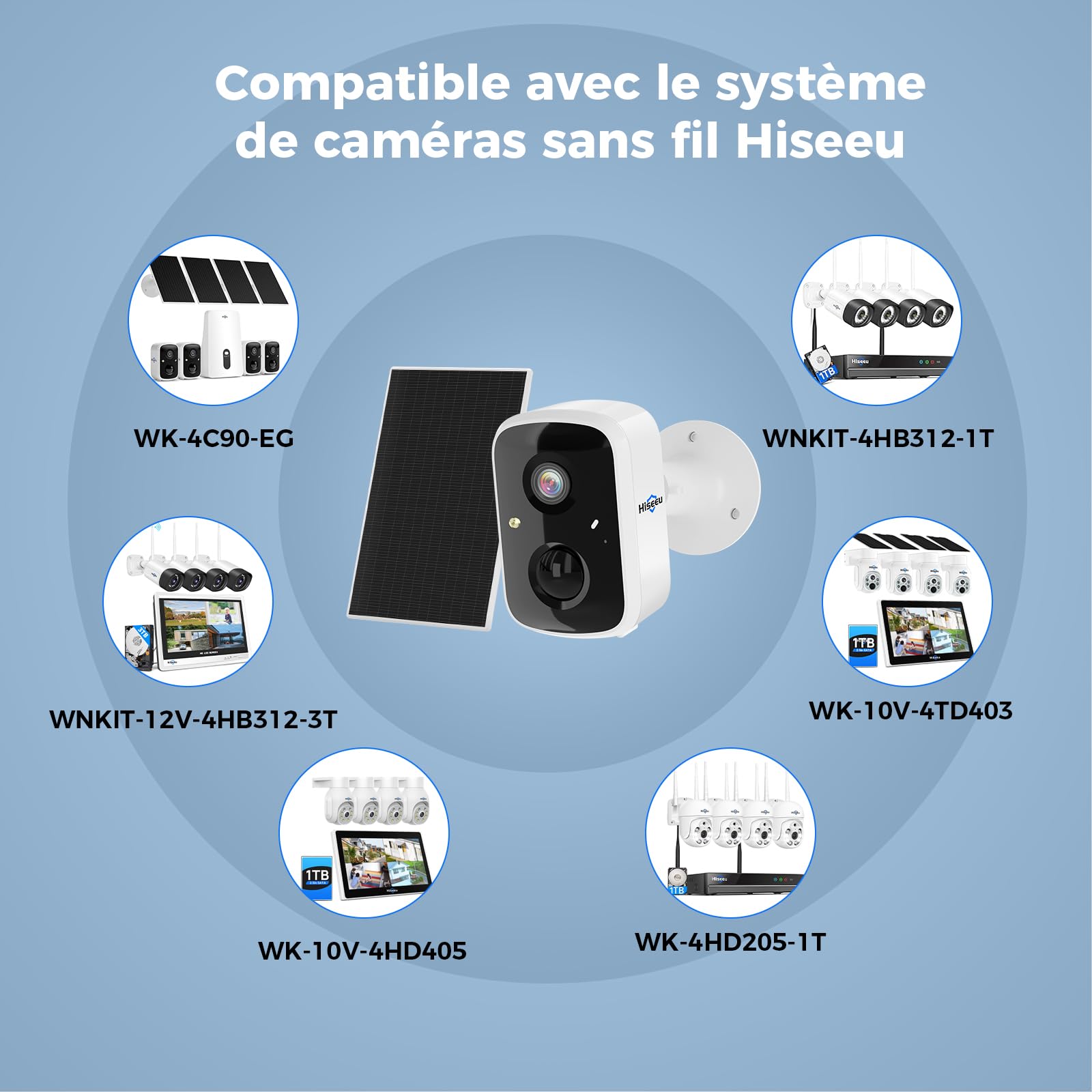 Hiseeu Caméra Sécurité Extérieure WiFi 4MP 3K, Panneau Solaire & Batterie, Détection Humaine PIR/IA, Sirène, Étanche IP66, Vision Nocturne Couleur, Audio Bidirectionnel, Cloud & Carte SD