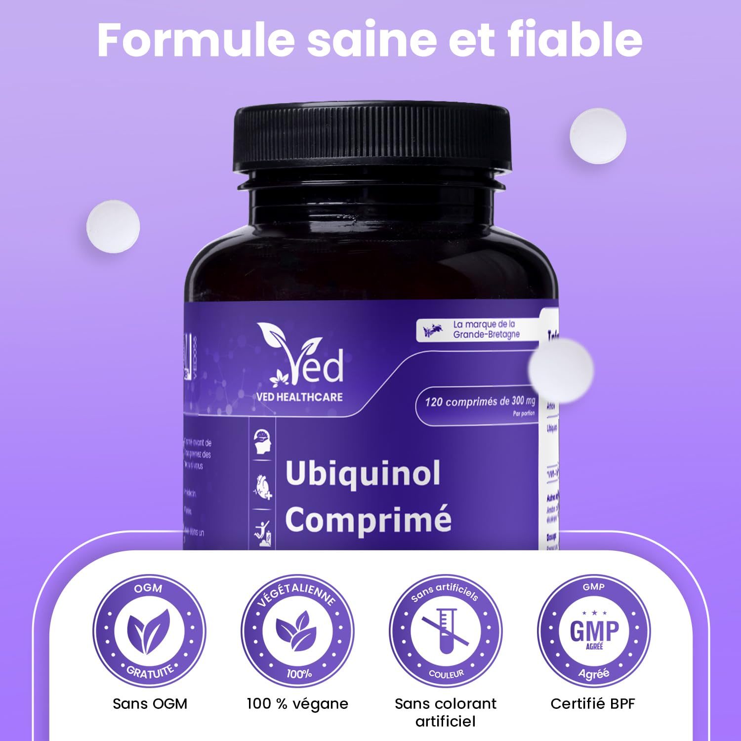 Avec l'ubiquinol | Forme active coq10 | Absorption élevée/Bioactivité améliorée, 300 mg 120 Tablets.