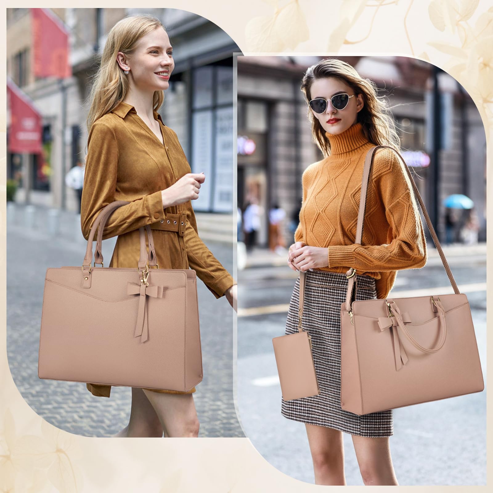 RAINSMORE Borsa da Lavoro Donna con Pochette Borsa Porta PC 15,6 Pollici Grande Borse a Mano Pelle PU Borse Messenger per Affari Ufficio Università