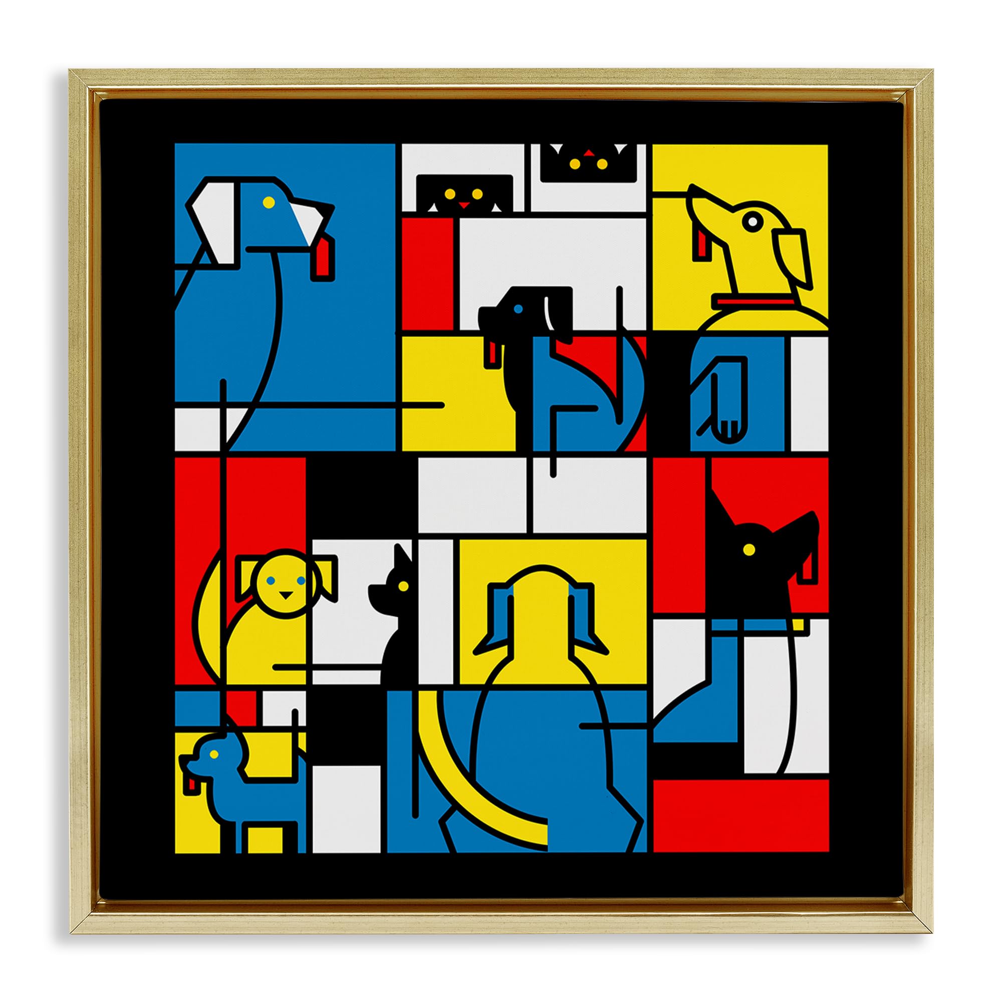 Stupell Industries 'Color Block Dogs Abstract', Floating Frame Canvas Art, Gold, 18 x 18 Inches, Easy to Hang and Sturdy, Made in USA, by Tobe Fonseca
