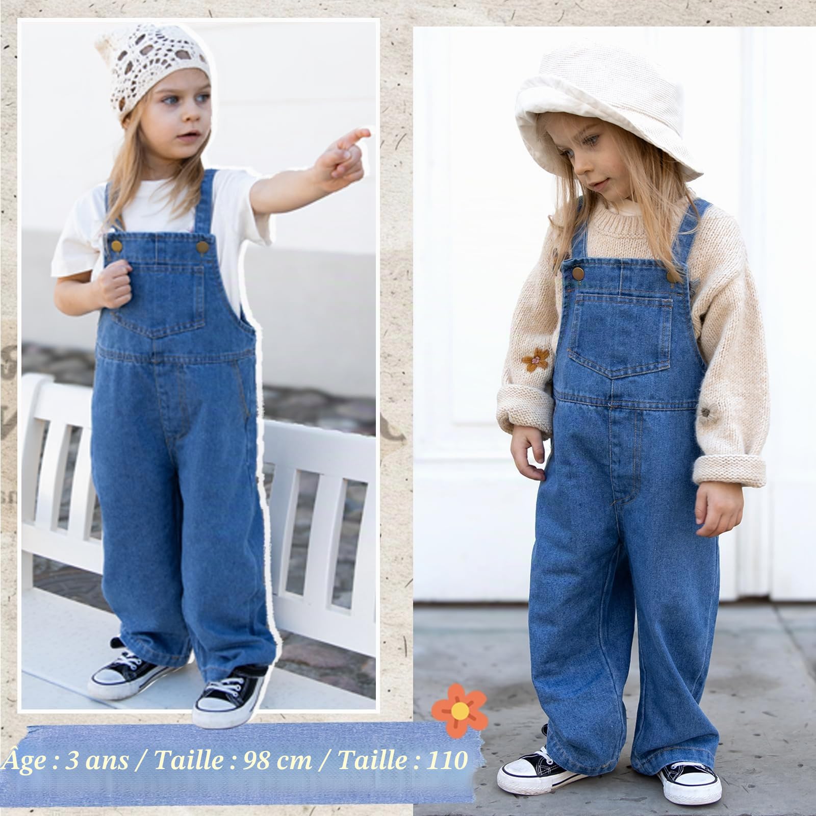 Miipat Salopette en Denim Petite Fille Salopette en Jean Garçonnet Fille Garçonnet Salopettes et combinaisons en Jean pour Enfants de 2 à 7 Ans
