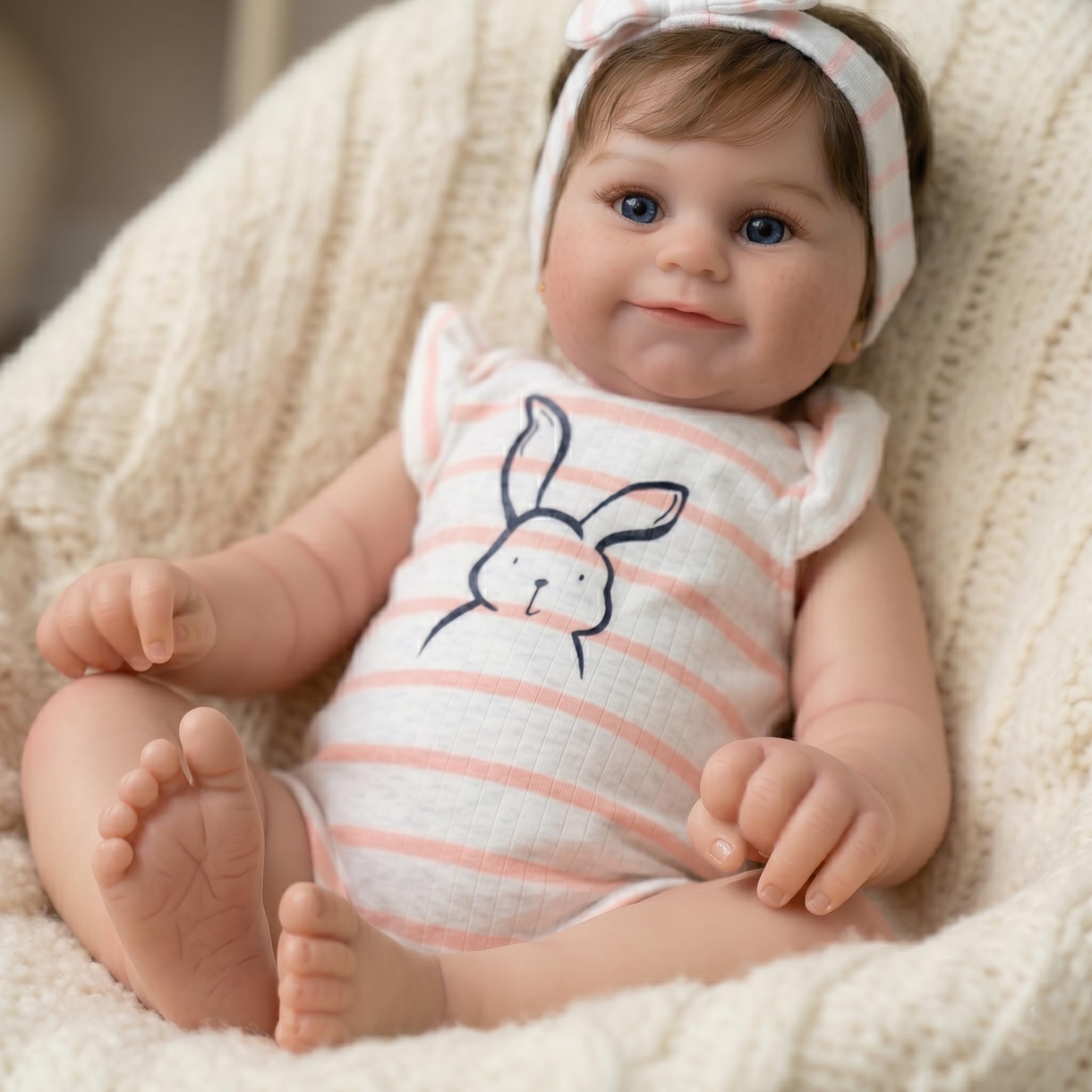 MineeQu Hand Capelli radicati realistiche Bambole Reborn 43 cm Corpo intero in vinile Anatomicamente corretto Bambole neonato Sorridendo doll d'arte per ragazze Sicuro per i bambini dai 3 anni in su