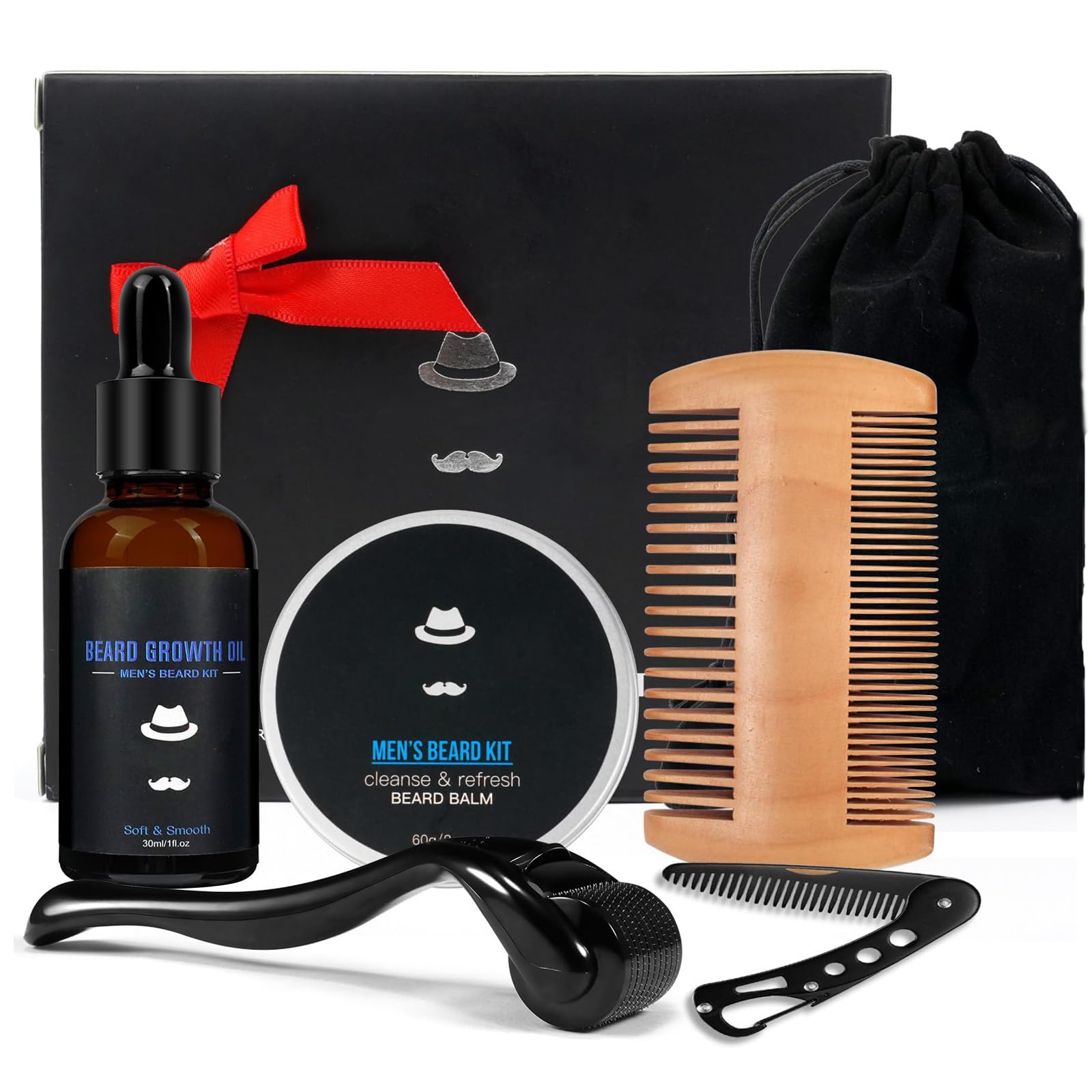 Beard Growth Kit, Beard Grooming Kit for Men W/Beard Roller, Atural Ingredients Beard Growth Serum, Beard Balm, Beard Comb, Stimulate Beard Growth with This Beard Care Kit, Gifts for Men