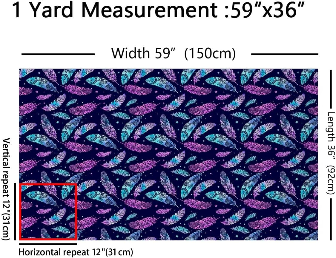 Animal Feather Pattern Outdoor Fabric by The Yard,Purple Blue Sun Boho Style Fabric by The Yard for Teens Craft Lover,Star Polka Dots Upholstery Fabric for Clothing Quilting Sewing,3 Yards