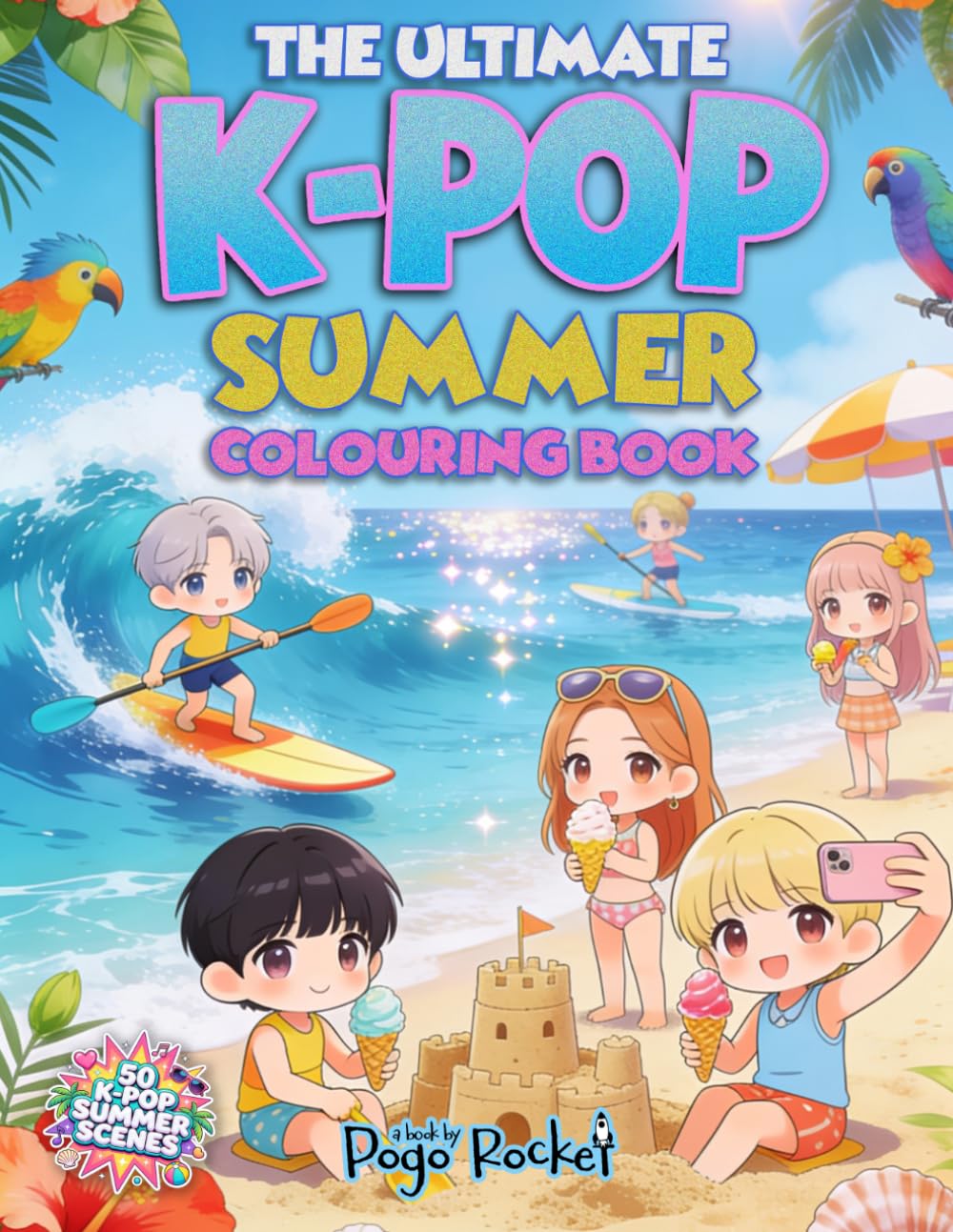 The Ultimate K-Pop Summer Colouring Book: 50 Cute Idol Stars, Beach Adventures, Concert Scenes and Summer Fun – Bold and Easy Designs for Kids Ages 3–12