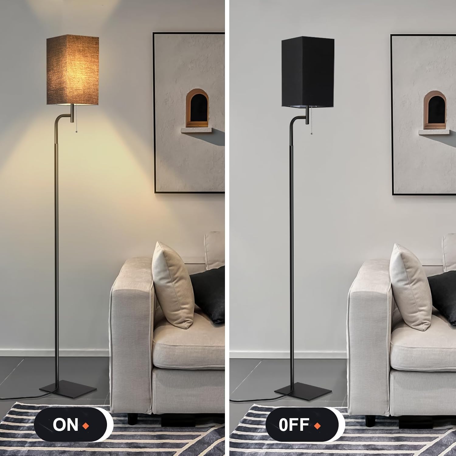 Modern Floor Lamp for Living Room, Black, 3 Color Temperatures, Linen Shade, Minimalist Design, Tall Lamp for Reading, Office, Bedroom
