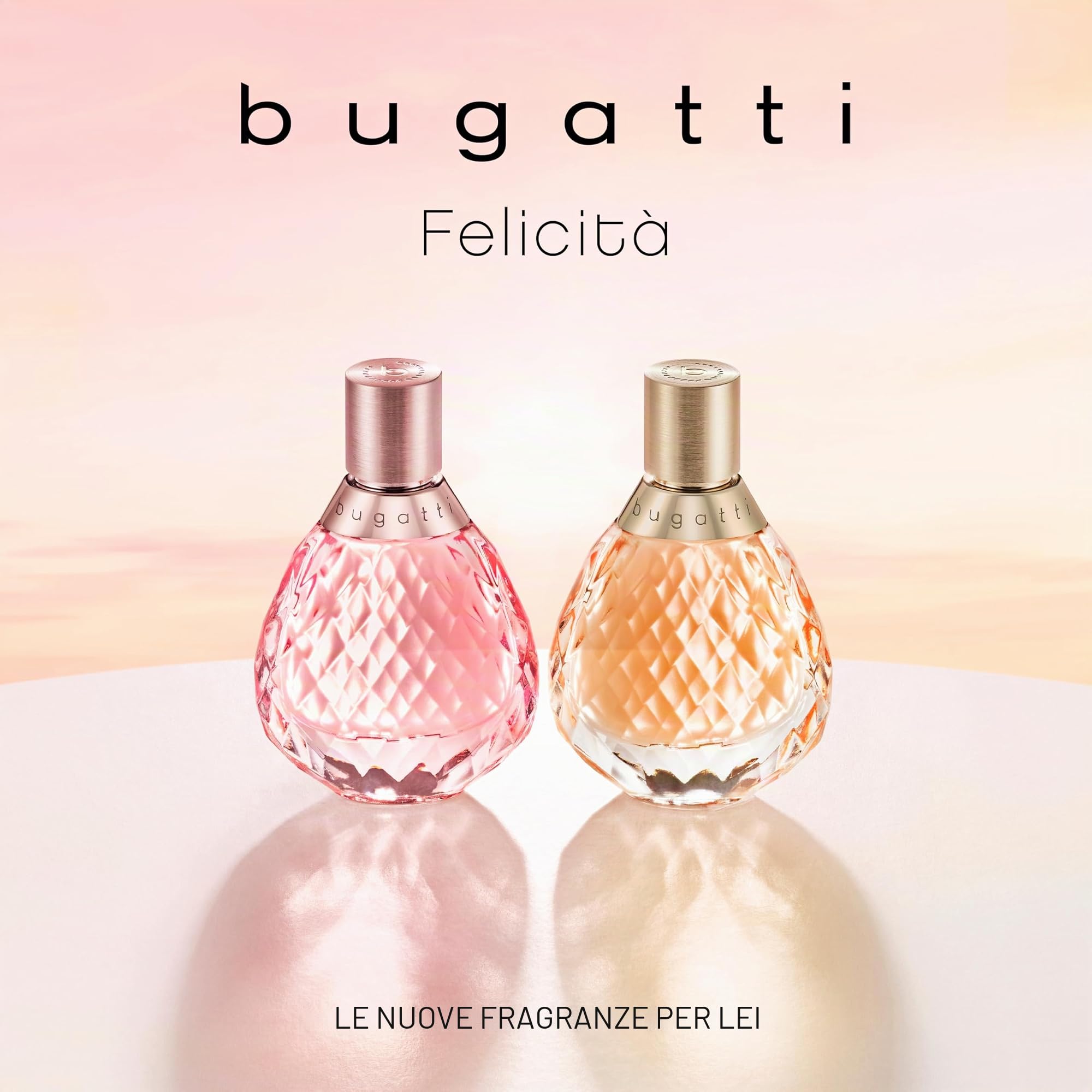 bugatti Felicità Apricot EDP - Profumo da donna 60 ml, fragranza fruttata floreale in bottiglia di vetro, sfumature estive di albicocca, litchi, ibisco, vaniglia e muschio I Eau de Parfum