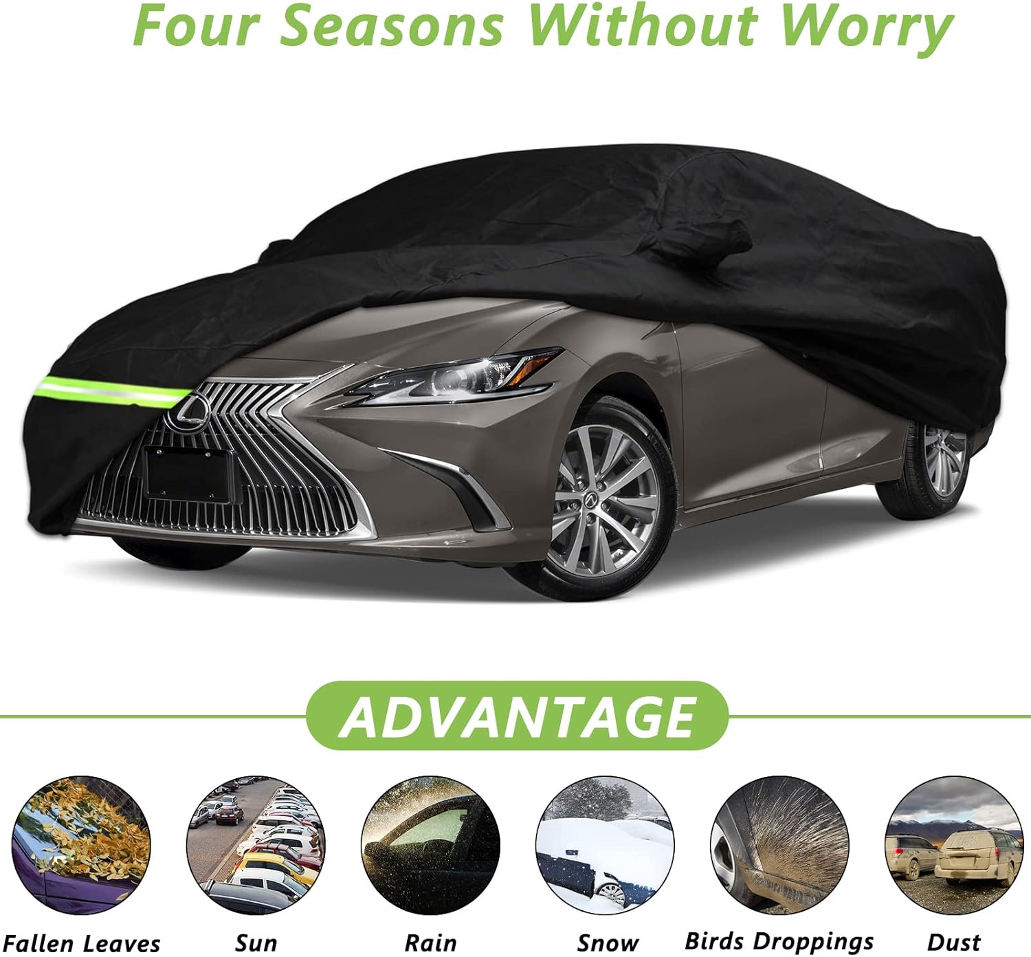 YIXIN Waterproof Car Cover for 2012-2026 Lexus ES ES300 ES330 ES350 ES300h Car Cover Custom Fit 100% Waterproof Windproof Strap & Single Door Zipper Up to 198” L(Black-for Lexus ES car Cover)