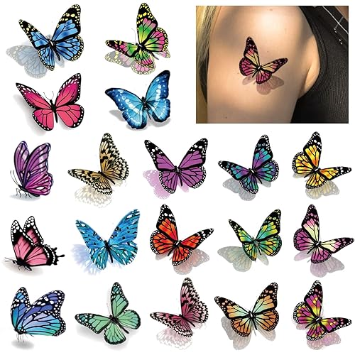 Cerlaza Tatuajes de mariposa 3D temporales, 120 estilos de calcomanías de tatuajes de mariposa para mujeres y niñas, tatuaje falso realista
