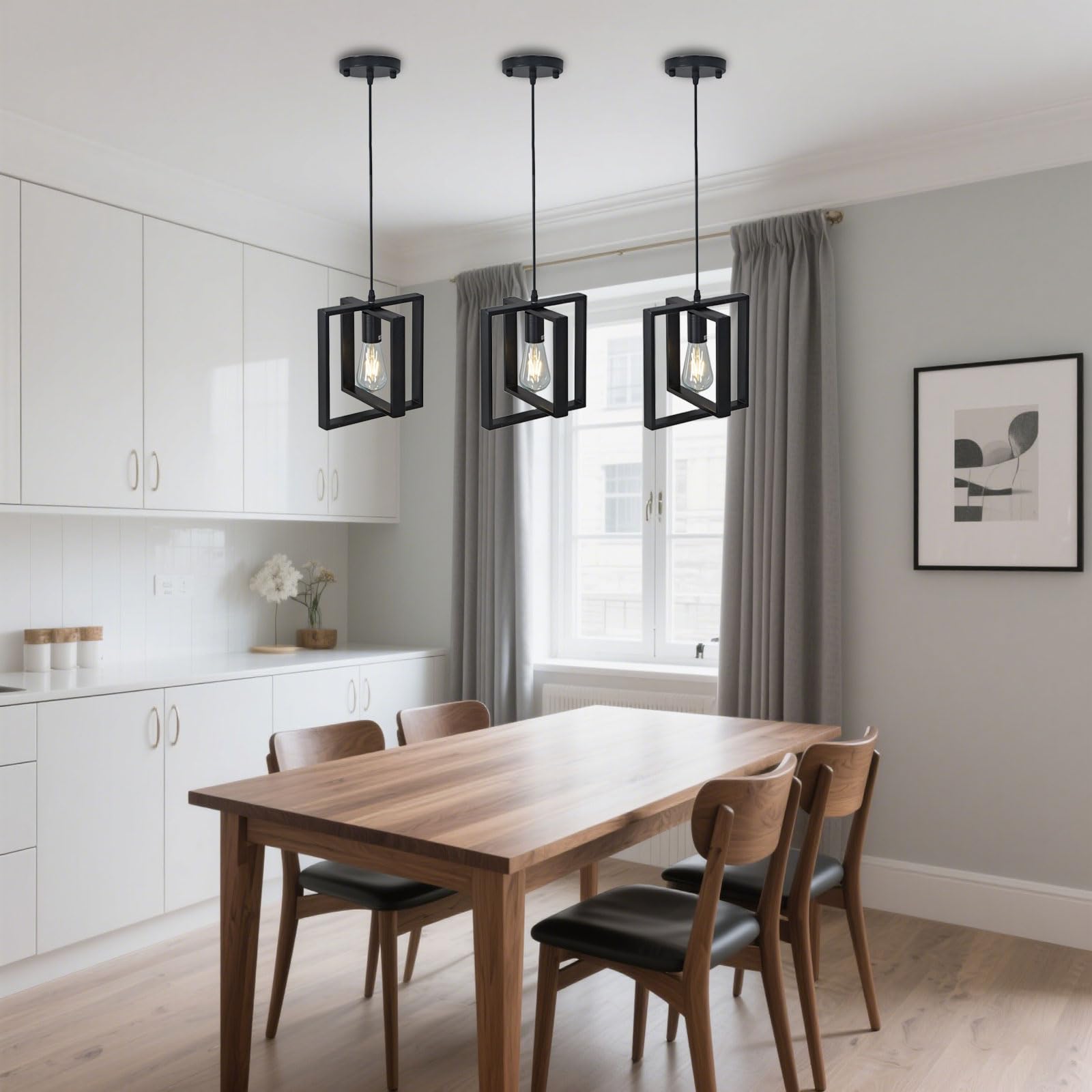 HTsilphelene lampadari da cucina, lampadario della tavola da pranzo, lampadari da cucina per la sala da pranzo il salone, corridoio del foyer, struttura di legno. (Nero,1 luci a)