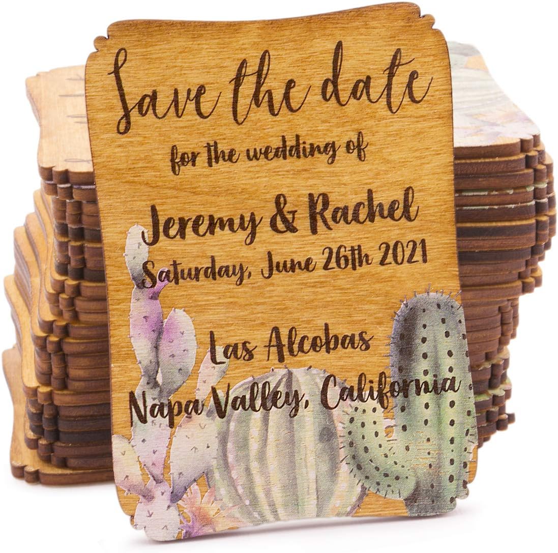 50 Personalized Painted Wood Save The Date Fridge Magnet for Rustic Wedding (Sweet Lavender)