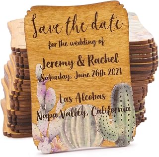 50 Personalized Painted Wood Save The Date Fridge Magnet for Rustic Wedding (Cacti & Succulents)
