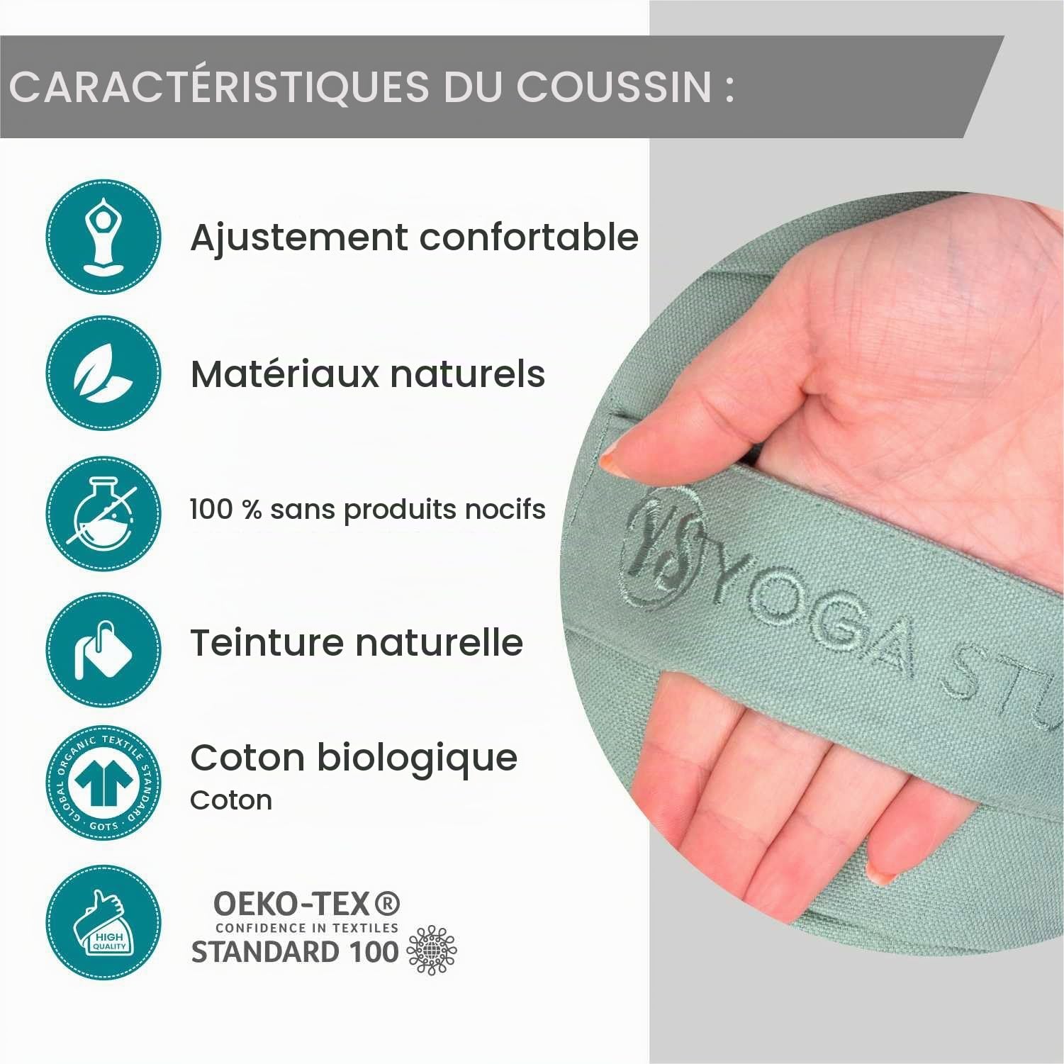 Yoga Studio Zafu Coussin de méditation rond plissé - Motif feuille de lotus