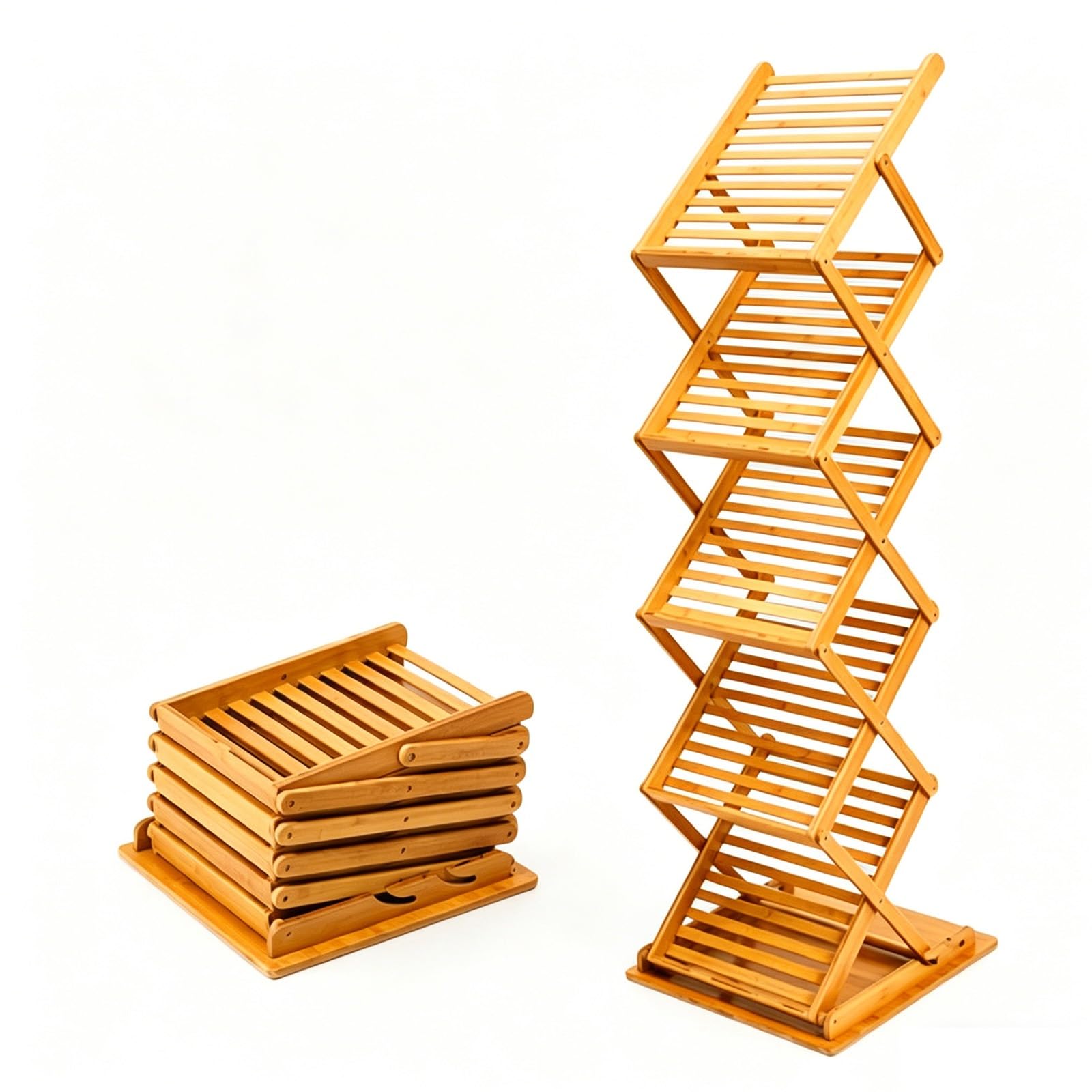 Portariviste da terra Pieghevole in Bambù, Organizzatore Espositore Letterario, Espositore Libri in Legno Naturale per Ufficio Casa Negozio(A4)