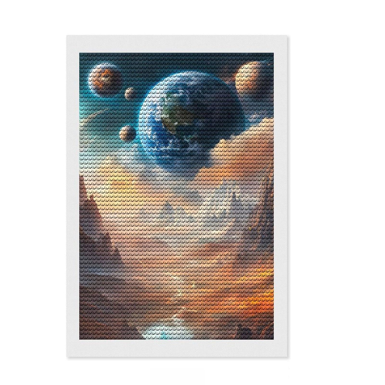 Junmoney Earth in The Clouds Diamond Art Canvas 8"x12", Neat Printed Canvas, Mindful Craft Activity, Cosy Home Accent, Festive Craft Gift