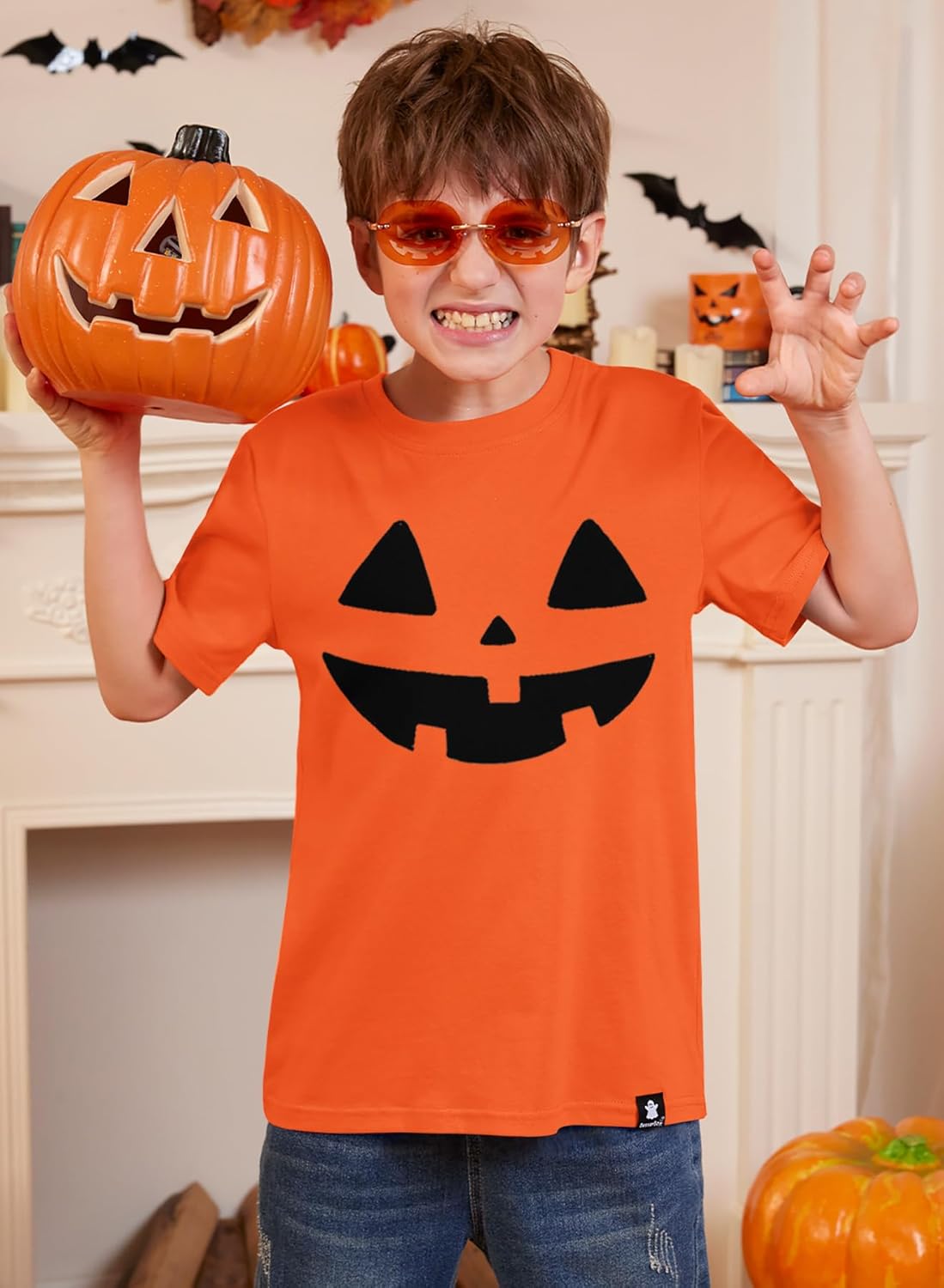 BesserBay Unisex Kids Jack O' Lantern Pumpkin Face Tshirt Halloween Funny Orange Tee 9-10 Years - Image 3