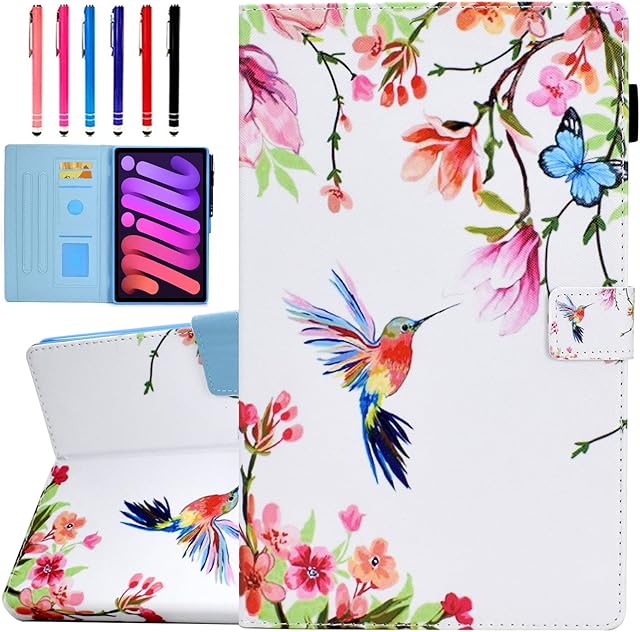 Ausmix iPad Mini 6 Case/iPad Mini 6th Generation Case with Pencil Holder, Premium PU Leather Folio Stand Cover with Auto Wake/Sleep, Smart Protective Cover for iPad Mini 6th Gen 8.3 inch,Cute Bird