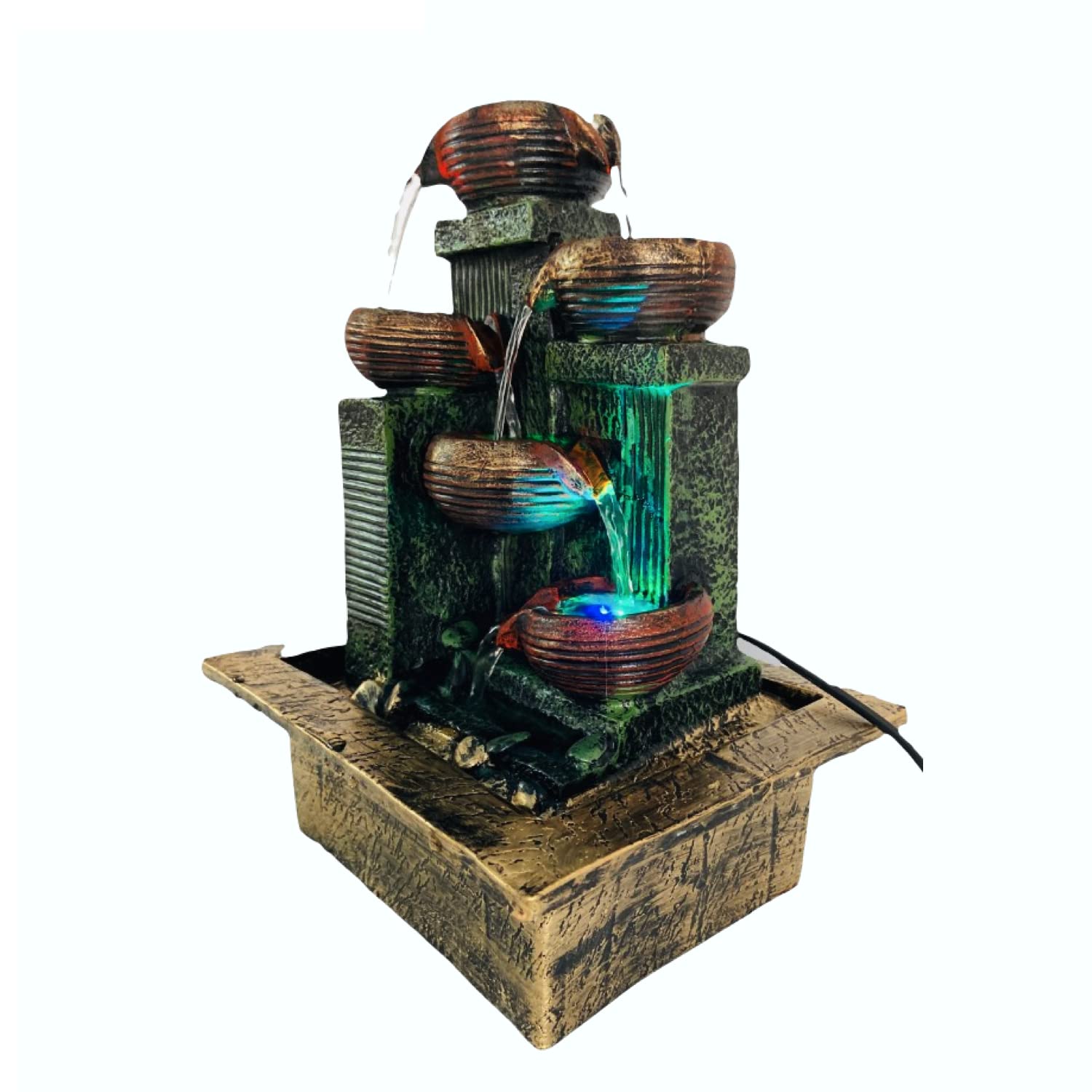 ALILA Resin Table Top Water Fall Fountain For Home Decor With Led Lights Decoration Gift Gifting Item Indoor Outdoor, 15 Inch Height