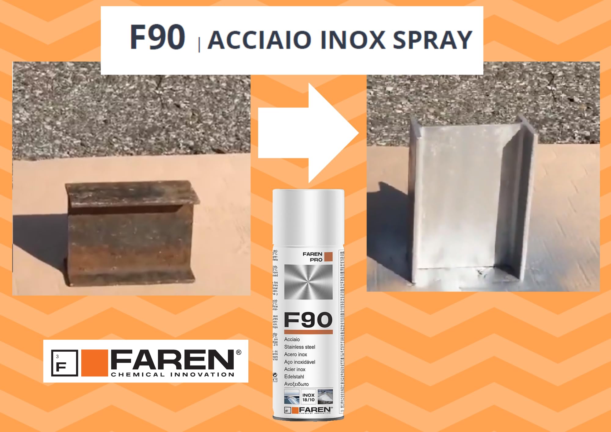 Faren F90, Acciaio Inox Spray, ideale per il trattamento di metalli, Antiossidante, Anticorrosivo, a base di polvere di Acciaio Inox 18/10, 400ml
