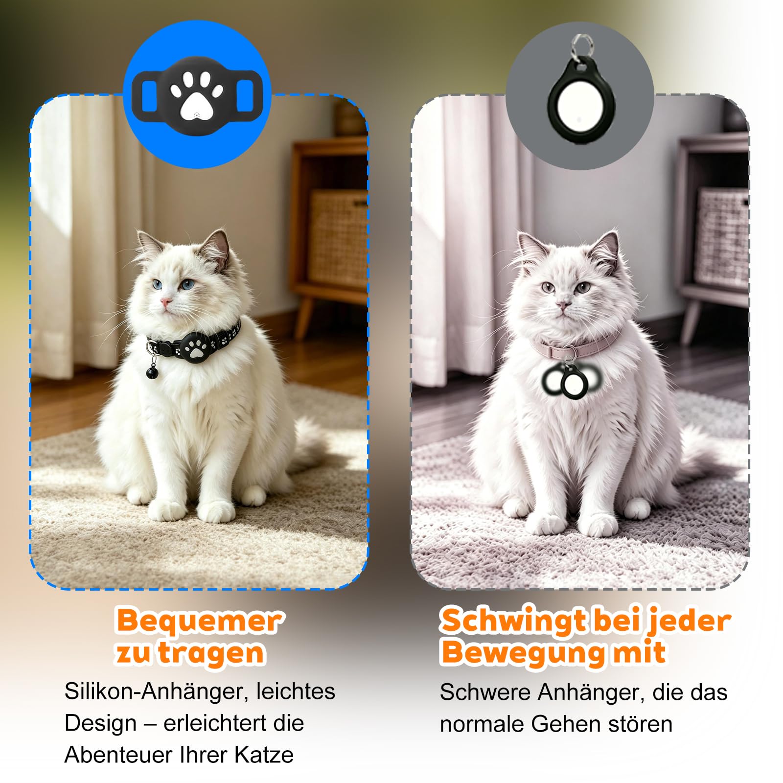 Katzenhalsband für kleine Katze und Hund (iOS & Android), Mini Tracker Katze Ohne ABO, SIM-Karte, Keine monatlichen Gebühren, Echtzeit-Tracking katzentracker (Halsband + Tracker Weiß)