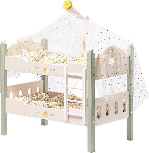 Miniatura 8 de ROBOTIME Litera de muñeca de 18 pulgadas, cuna de madera para muñecas de 18 pulgadas, juguete con ropa de cama, se adapta a muñecas americanas