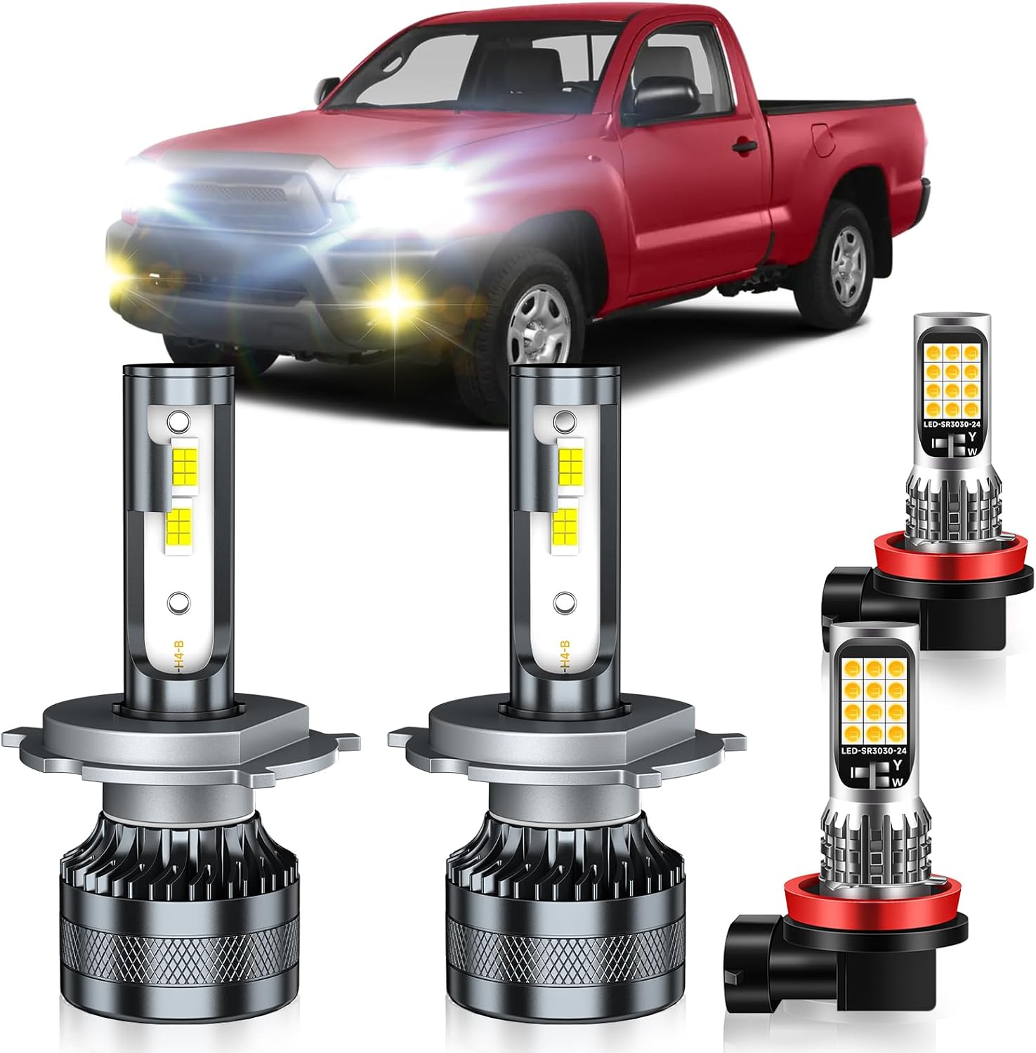 Compatible with 2012-2015 Toyota Tacoma Fog Light Bulbs, High/Low Beam Fog Light Bulbs Combo, 600% Brightness, 6000K White and 3000K Yellow, Pack of 4