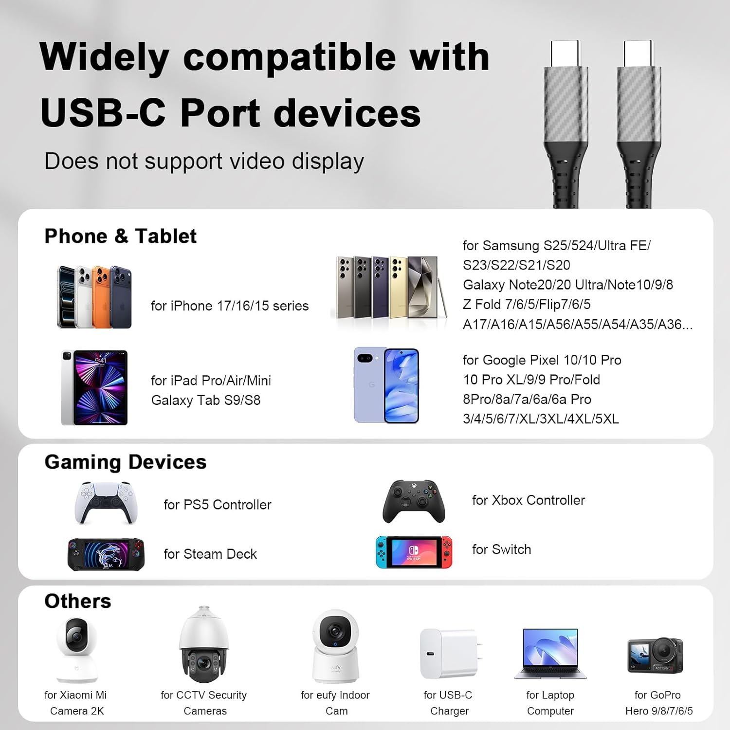 30ft USB C Cable,60W Extra Long USBC to USBC Fast Charging Cable for iPhone 17 Type C Charger Cord for iPhone 17 16 Pro Max 15/MacBook/iPad/Samsung S26 S25 S24 Ultra for Security Cameras/Switch,White