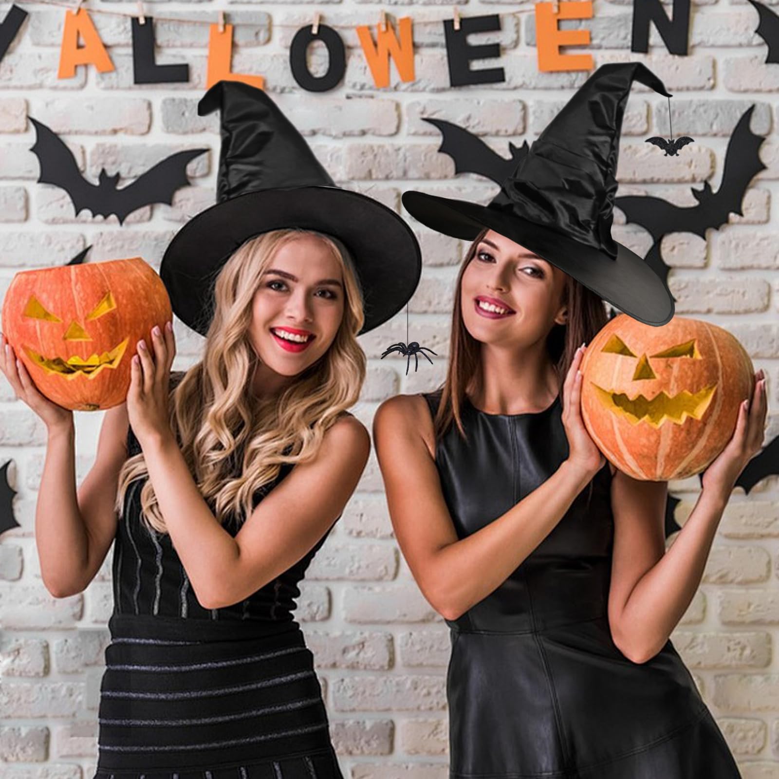 YAUOIPI 2 Pack Witch Hats Women, Black Halloween Witch Hat - Image 3