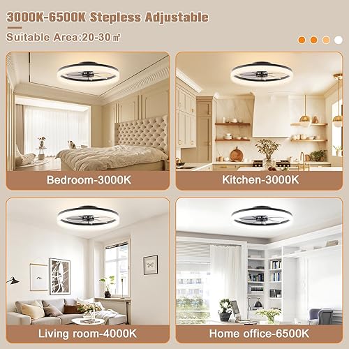 Miniatura 37 de VOLISUN Ventiladores de techo de perfil bajo con luces y control remoto, ventilador de techo empotrado, 3000 K-6500 K, luz LED inteligente sin Negro