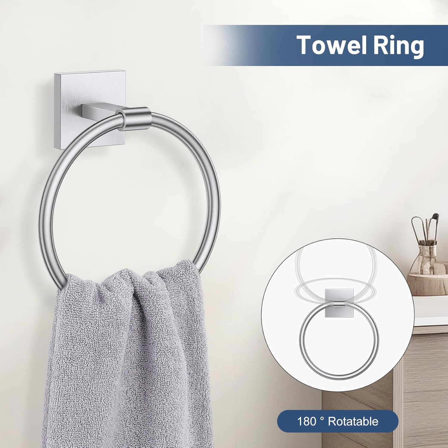 TURS 5-Pieces Brushed Nickel Bathroom Hardware Set 23.6 Inch SUS304 Stainless Steel Towel Bar Set Wall Mounted Bathroom Accessories Set