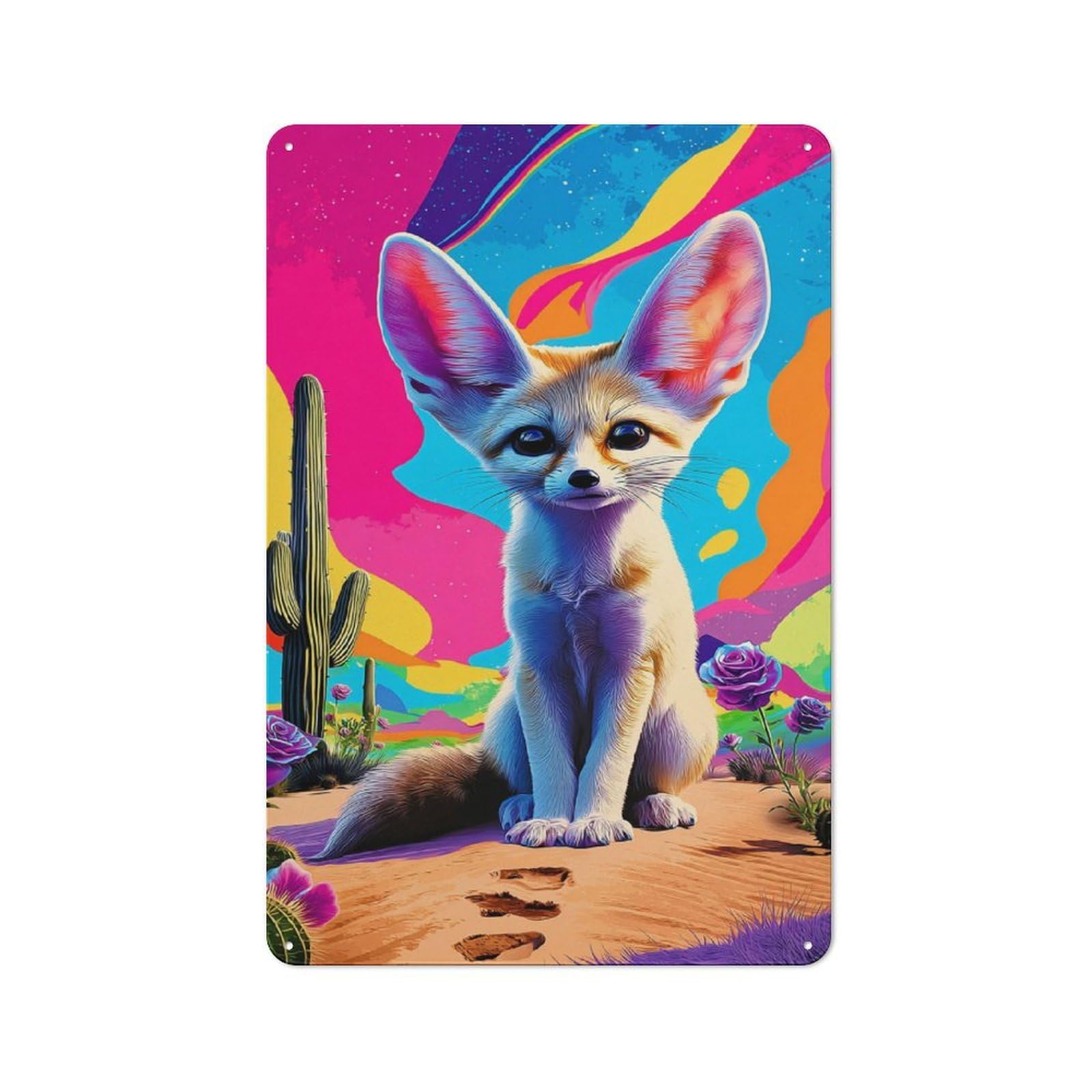 Junmoney Colorful Desert Fox Adventure Nostalgic Metal Wall Sign 30X20cm, Classic Pub Decor For Bar, Kitchen, Garage Or Games Room