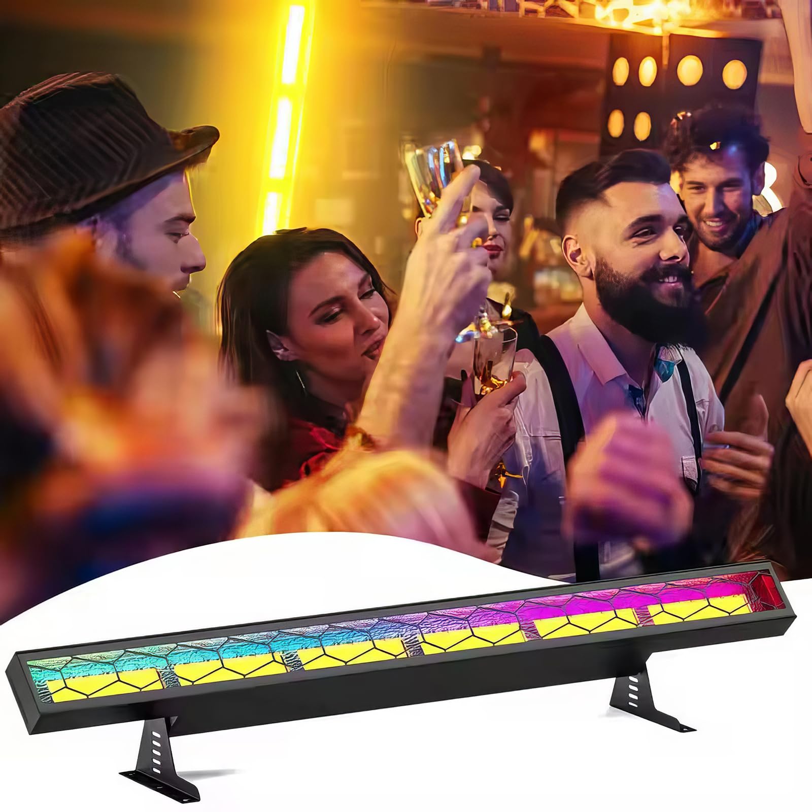 Luces LED de pared, barra de luces LED para escenario con 6 LED COB ámbar y RGB de fondo, efectos multicolor, control de estrobo y píxeles, DMX, activación por voz, luz estroboscópica para discotecas