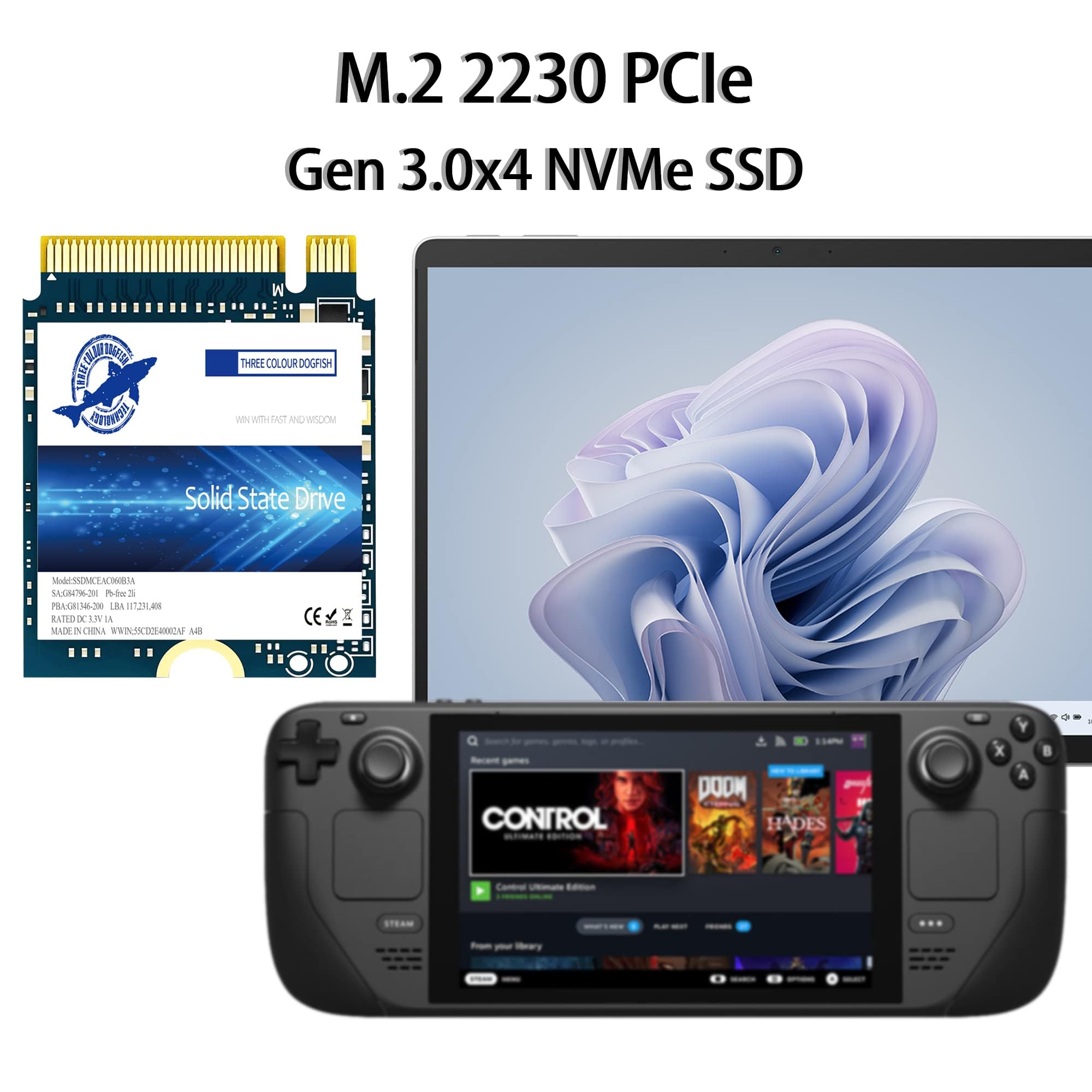 Dogfish Disque SSD Interne M.2 2230 de 128 Go, NVMe PCIe Gen 3.0 x4, Compatible avec Steam Deck, Ordinateurs Portables et Ordinateurs de Bureau