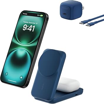 Belkin Qi2 25W Ultra Charge Wireless Charger, Worlds First Charging Stand, 2-in-1 Square Model, Qi2 Official Certified, MagSafe Rapid Charging, iPhone 17, 16 - 12, Standby Mode, Google Pixel 10 Pro |  MagSafe  Qi2 25W  iPhone17 12 Google Pixel 10 Pro XL AirPods   2