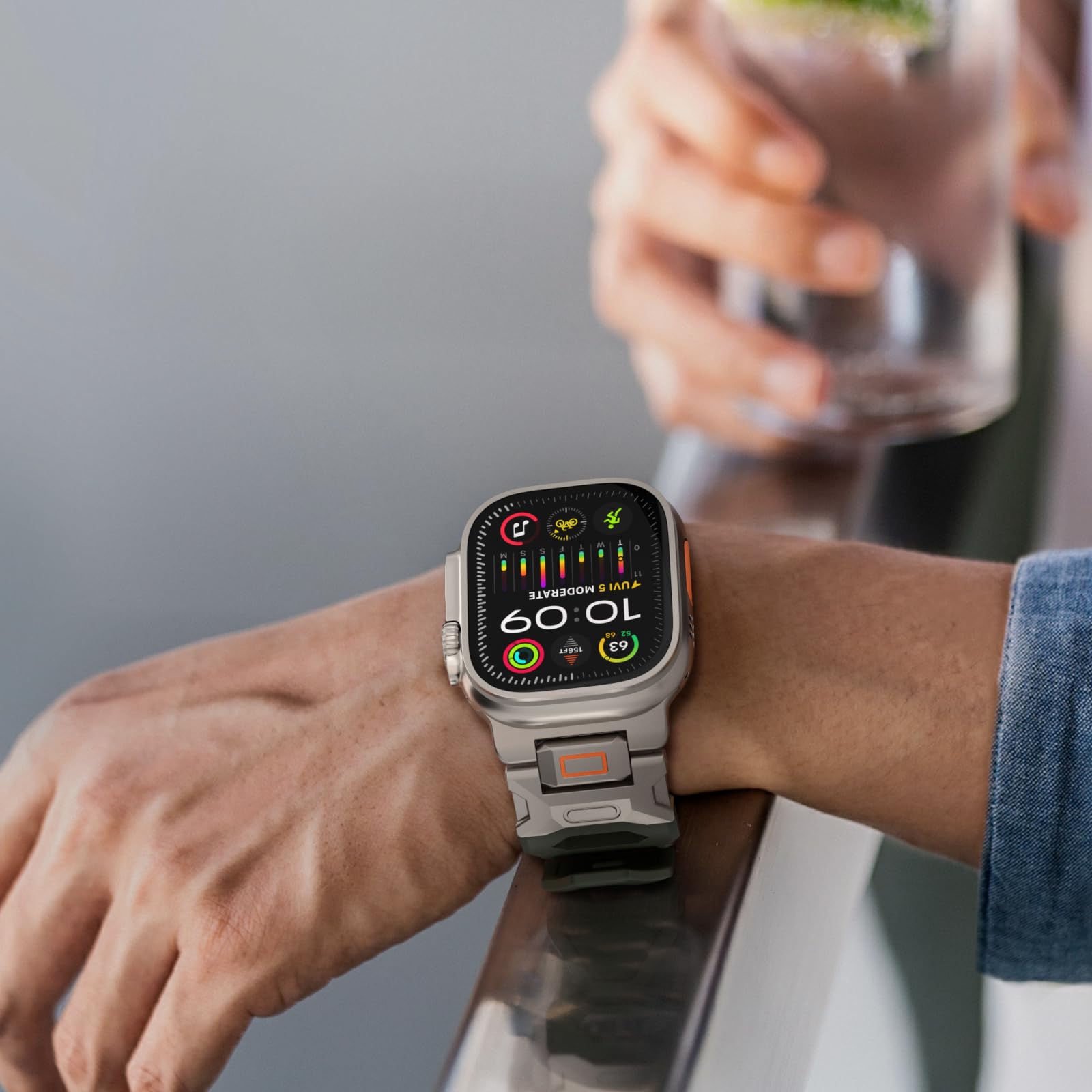 Armband für Apple Watch Ultra 2 und Ultra – Fluorkautschuk (FKM) Sportarmband, Metallanschluss, 49 mm, für Apple Watch Ultra 2/Ultra/Serie 9/8/7/6/5/4/3/2/1/SE, 45 mm, 44 mm, 42 mm