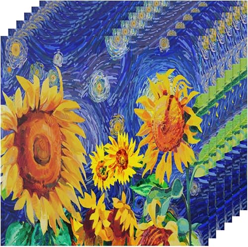 Miniatura 6 de Cloth Napkins Set of 6 Starry Night 20x20 Inch Cloth Napkins Sunflower Washable Reusable Kitchen Dinner Napkins Table Decor for Wedding, Holiday